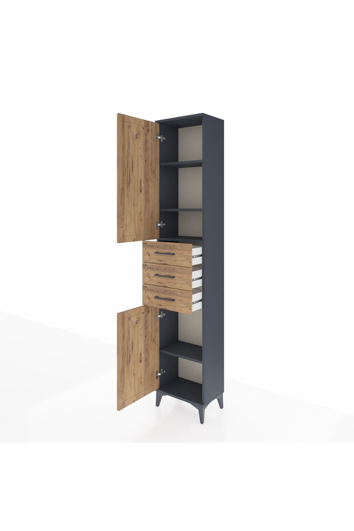 Arges Dolap 4 Raflı 3 Çekmeceli 2 Kapaklı 44x30x221 Antrasit-Çam