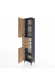 Arges Dolap 4 Raflı 3 Çekmeceli 2 Kapaklı 44x30x221 Antrasit-Çam