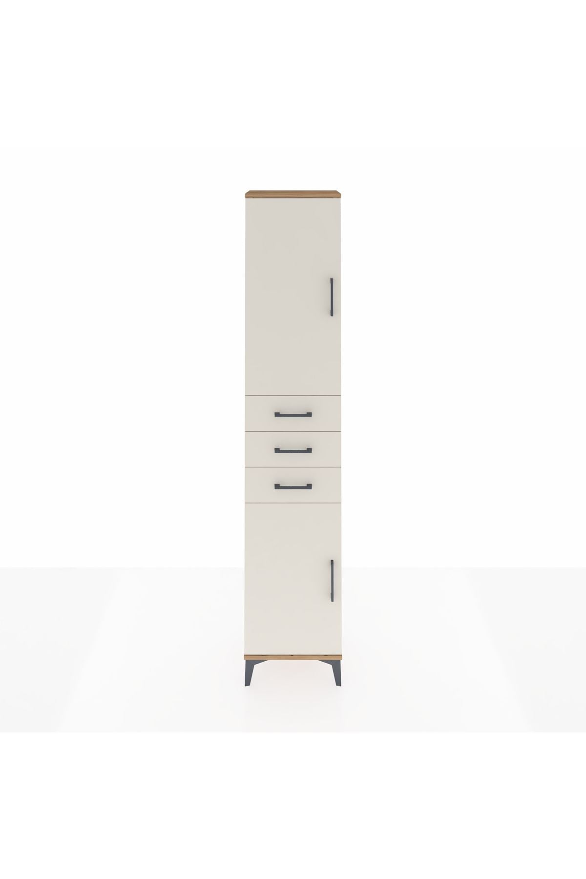 Arges Dolap 4 Raflı 3 Çekmeceli 2 Kapaklı 44x30x221 Çam-Aytaşı