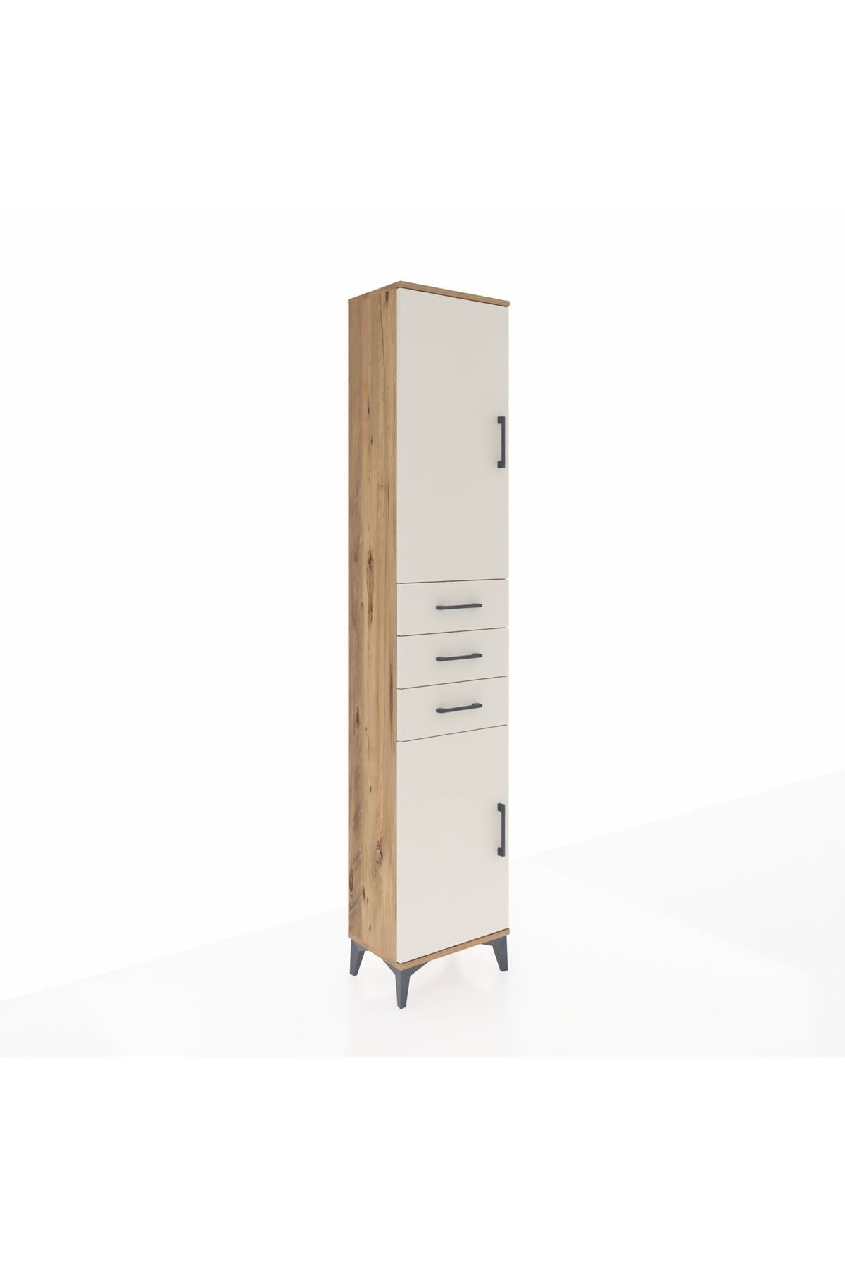 Arges Dolap 4 Raflı 3 Çekmeceli 2 Kapaklı 44x30x221 Çam-Aytaşı