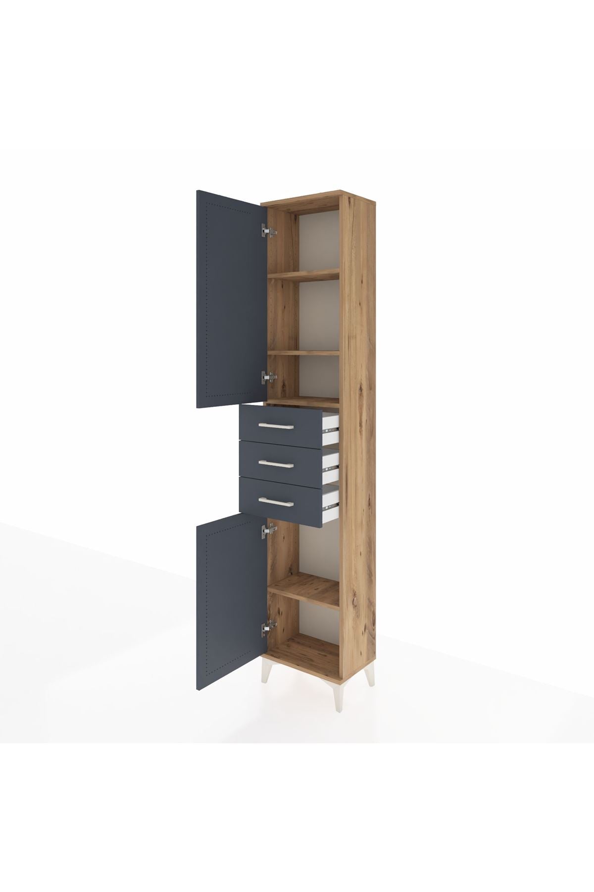 Arges Dolap 4 Raflı 3 Çekmeceli 2 Kapaklı 44x30x221 Çam-Antrasit