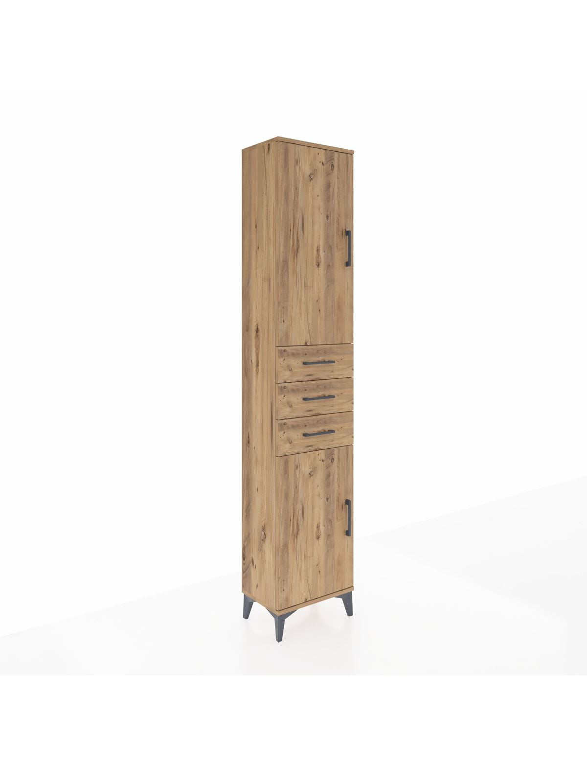 Arges Dolap 4 Raflı 3 Çekmeceli 2 Kapaklı 44x30x221 Çam-Çam