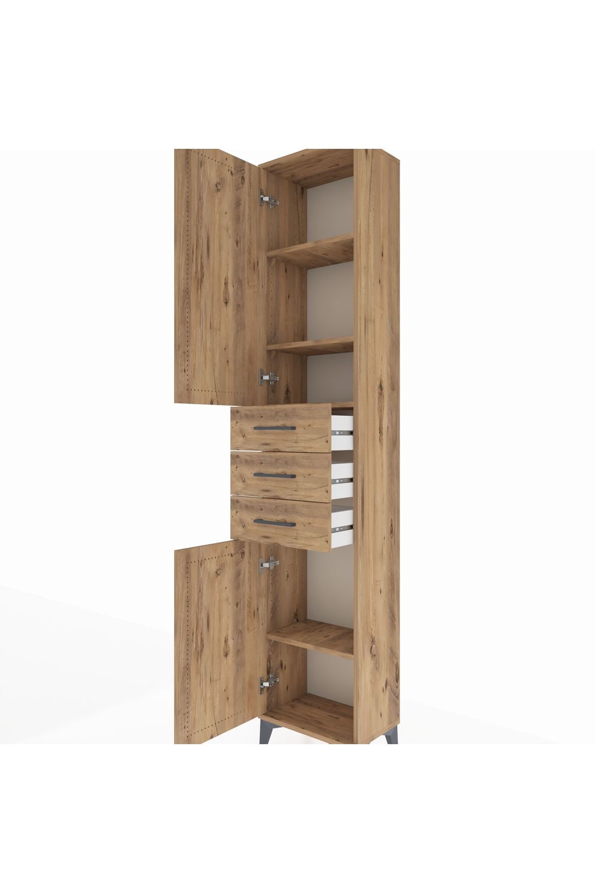 Arges Dolap 4 Raflı 3 Çekmeceli 2 Kapaklı 44x30x221 Çam-Çam