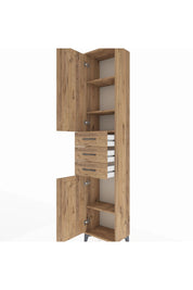 Arges Dolap 4 Raflı 3 Çekmeceli 2 Kapaklı 44x30x221 Çam-Çam