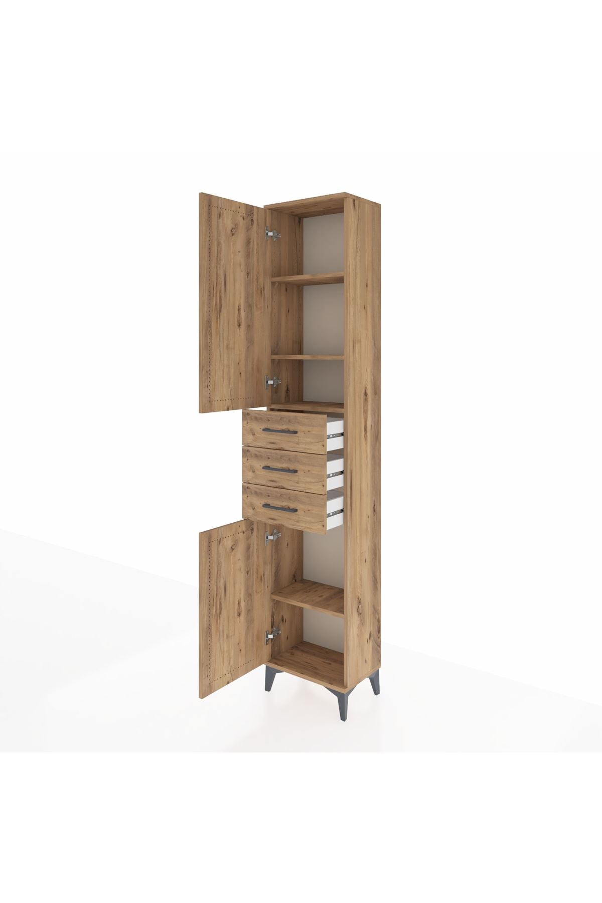 Arges Dolap 4 Raflı 3 Çekmeceli 2 Kapaklı 44x30x221 Çam-Çam