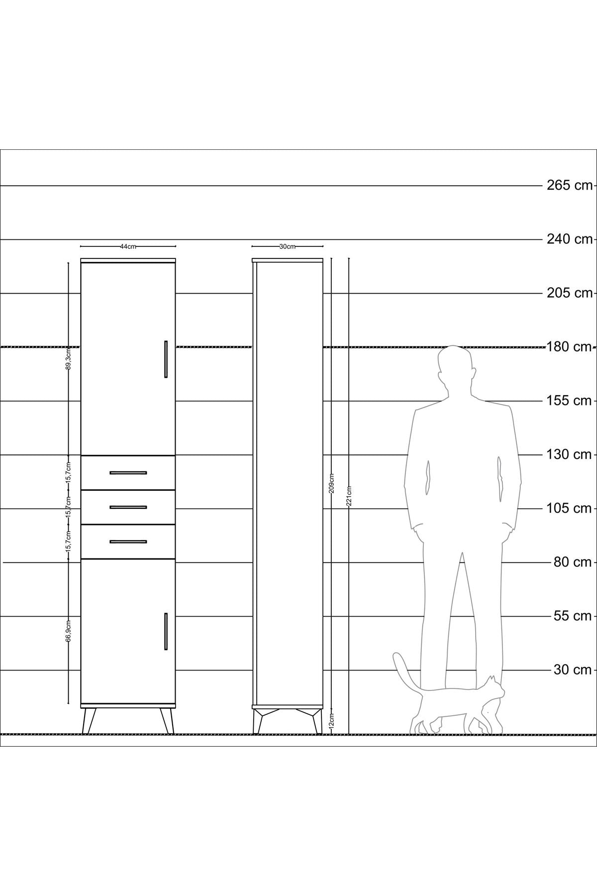 Arges Dolap 4 Raflı 3 Çekmeceli 2 Kapaklı 44x30x221 Çam-Çam