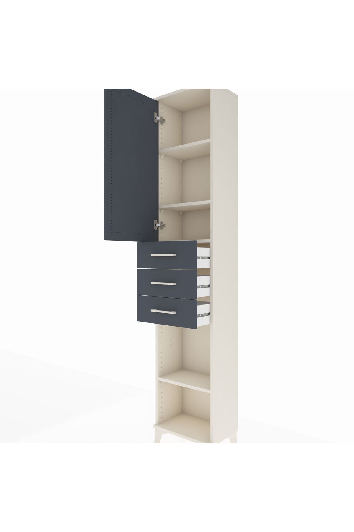 Arges Dolap 4 Raflı 3 Çekmeceli Tek Kapaklı 44x30x221 Aytaşı-Antrasit