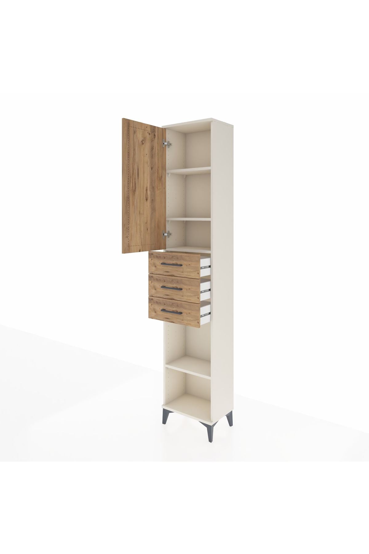 Arges Dolap 4 Raflı 3 Çekmeceli Tek Kapaklı 44x30x221 Aytaşı-Çam