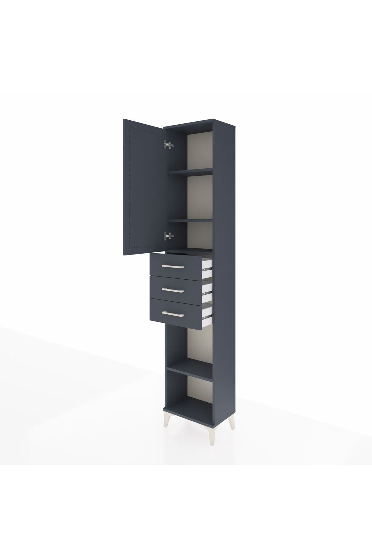 Arges Dolap 4 Raflı 3 Çekmeceli Tek Kapaklı 44x30x221 Antrasit-Antrasit