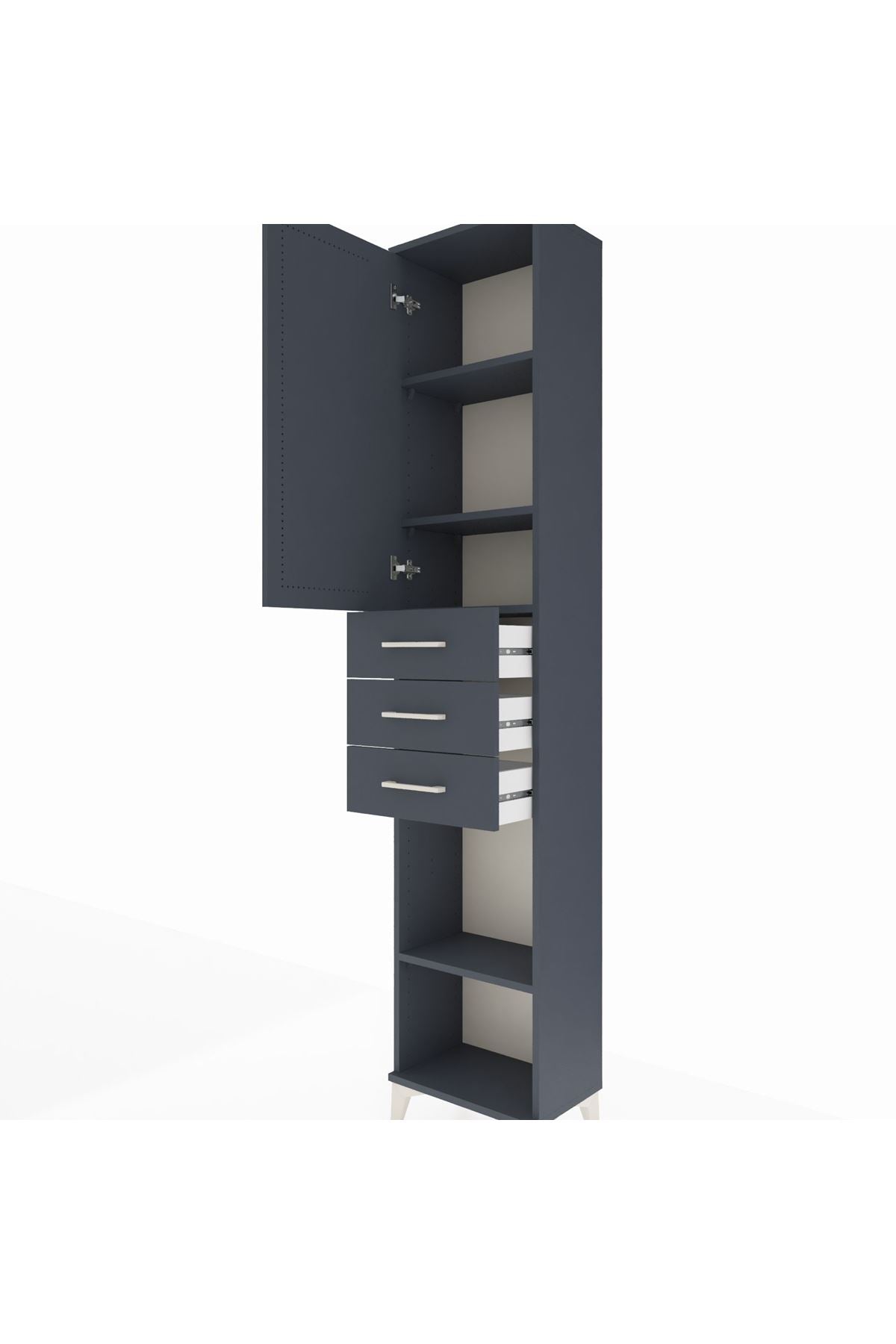 Arges Dolap 4 Raflı 3 Çekmeceli Tek Kapaklı 44x30x221 Antrasit-Antrasit