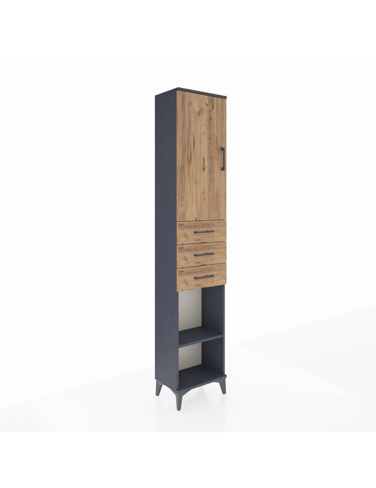 Arges Dolap 4 Raflı 3 Çekmeceli Tek Kapaklı 44x30x221 Antrasit-Çam