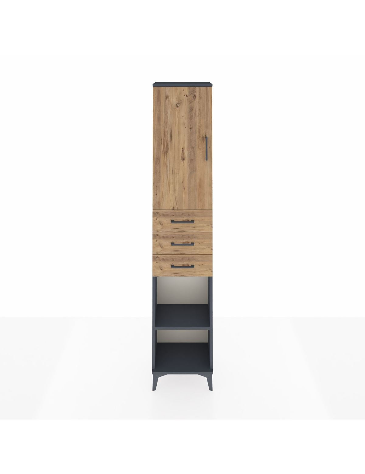 Arges Dolap 4 Raflı 3 Çekmeceli Tek Kapaklı 44x30x221 Antrasit-Çam