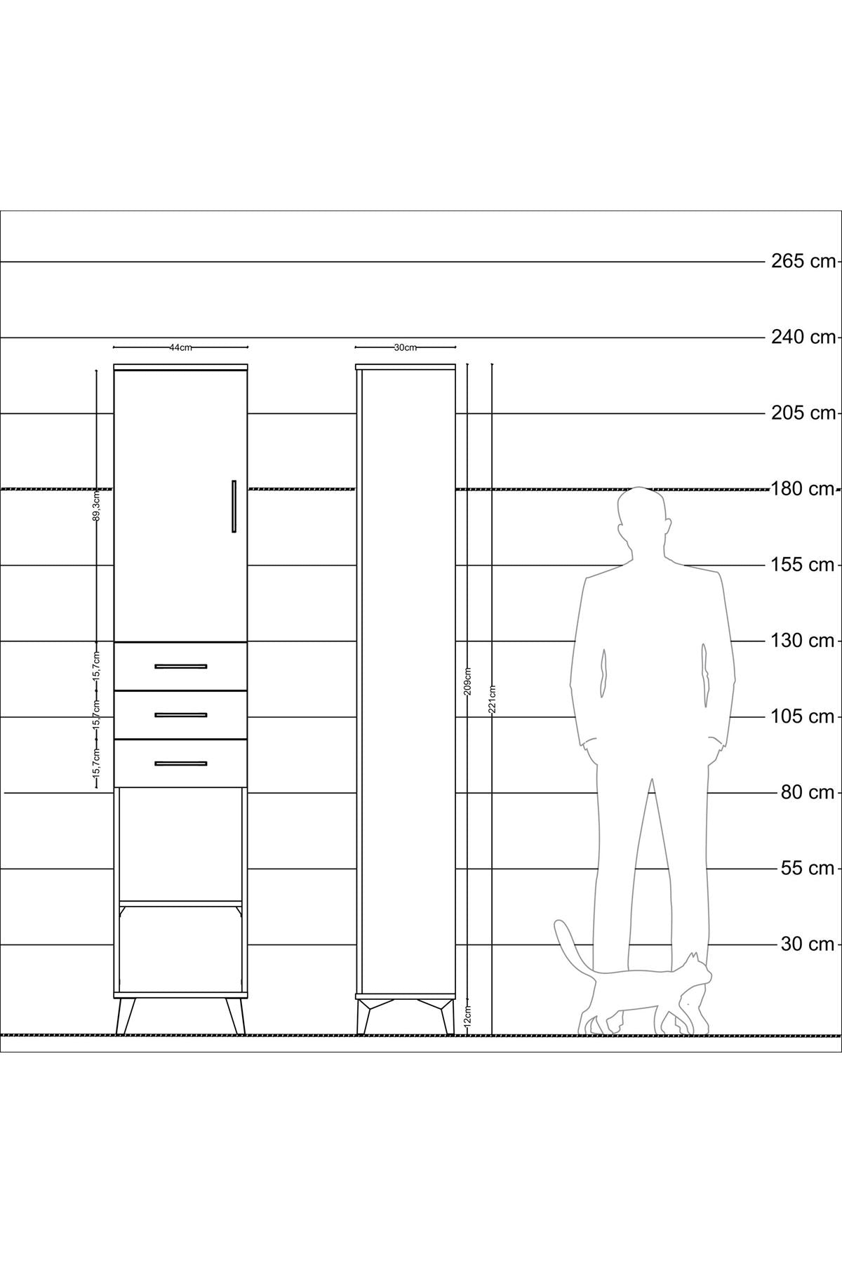 Arges Dolap 4 Raflı 3 Çekmeceli Tek Kapaklı 44x30x221 Antrasit-Çam