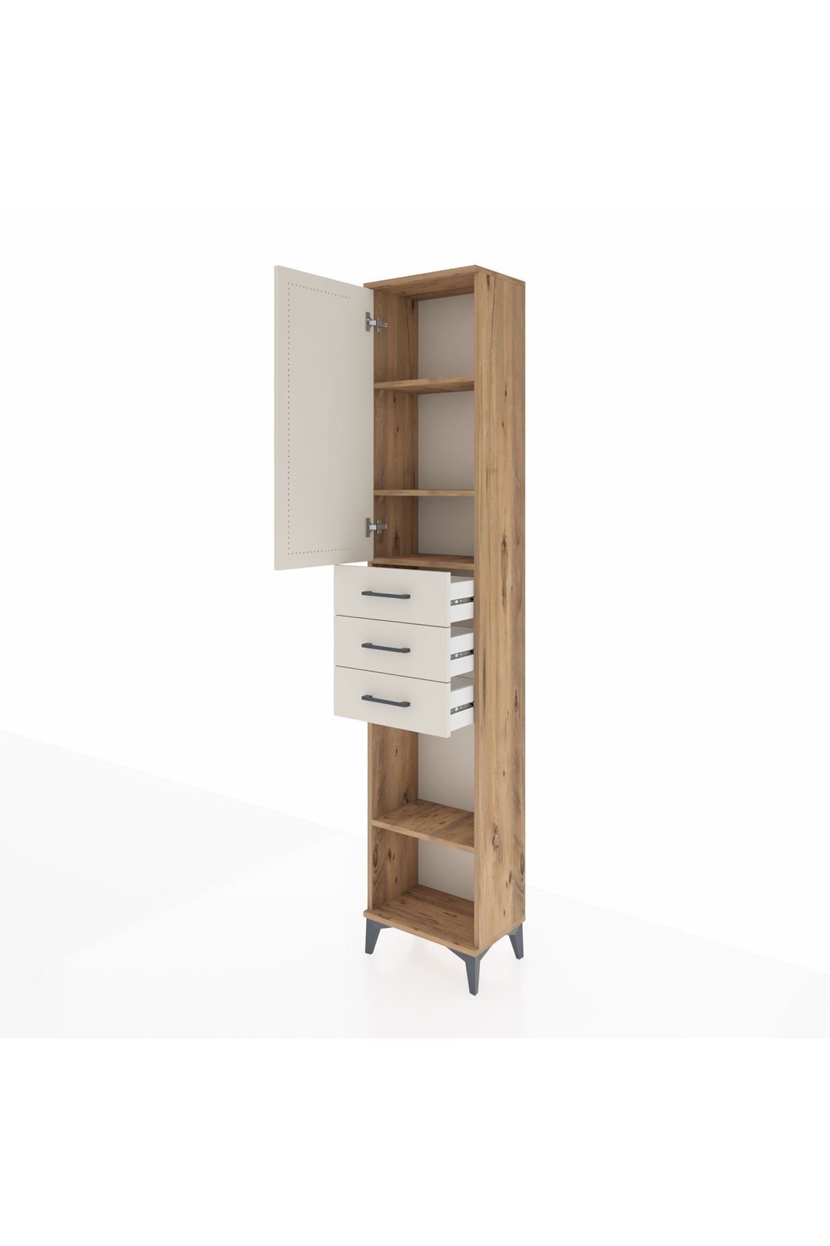 Arges Dolap 4 Raflı 3 Çekmeceli Tek Kapaklı 44x30x221 Çam-Aytaşı