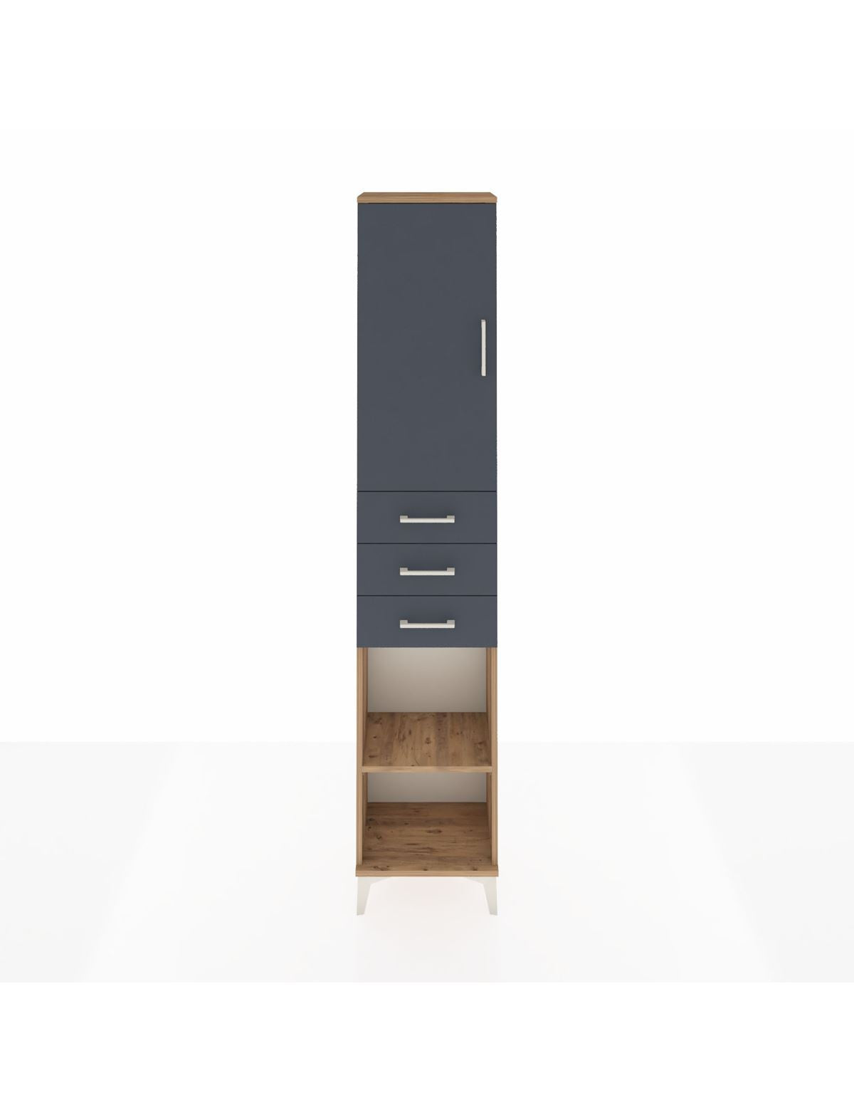 Arges Dolap 4 Raflı 3 Çekmeceli Tek Kapaklı 44x30x221 Çam-Antrasit