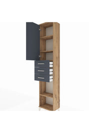 Arges Dolap 4 Raflı 3 Çekmeceli Tek Kapaklı 44x30x221 Çam-Antrasit