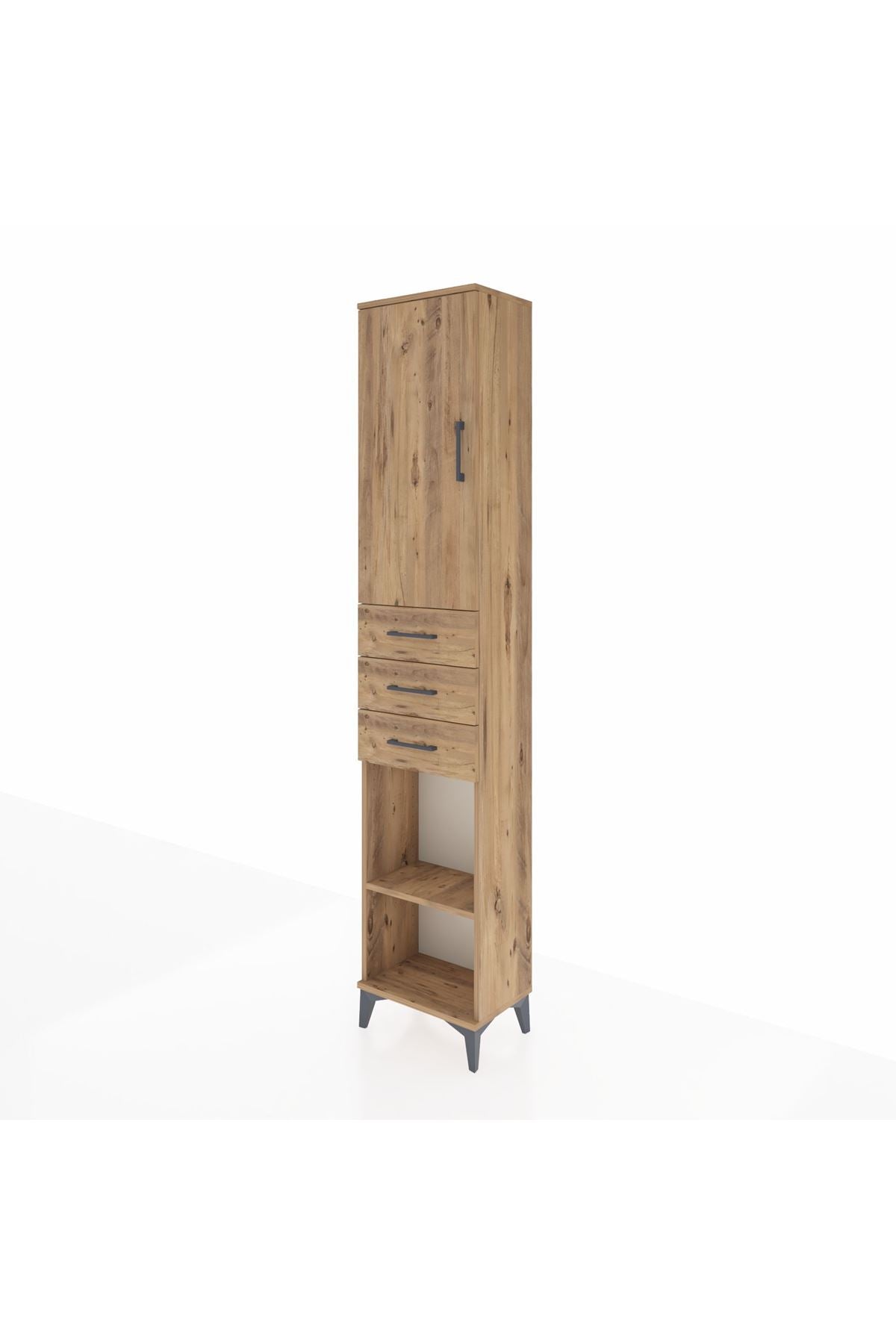 Arges Dolap 4 Raflı 3 Çekmeceli Tek Kapaklı 44x30x221 Çam-Çam