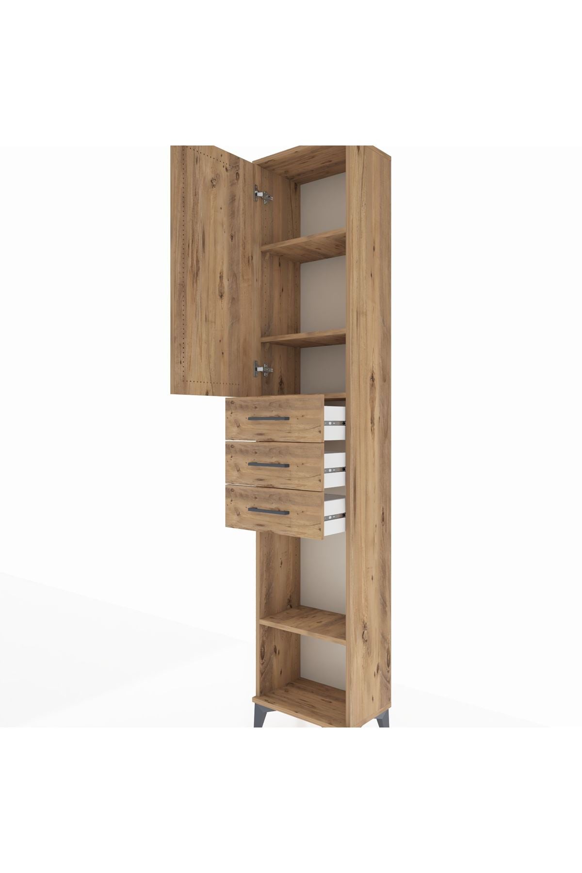 Arges Dolap 4 Raflı 3 Çekmeceli Tek Kapaklı 44x30x221 Çam-Çam