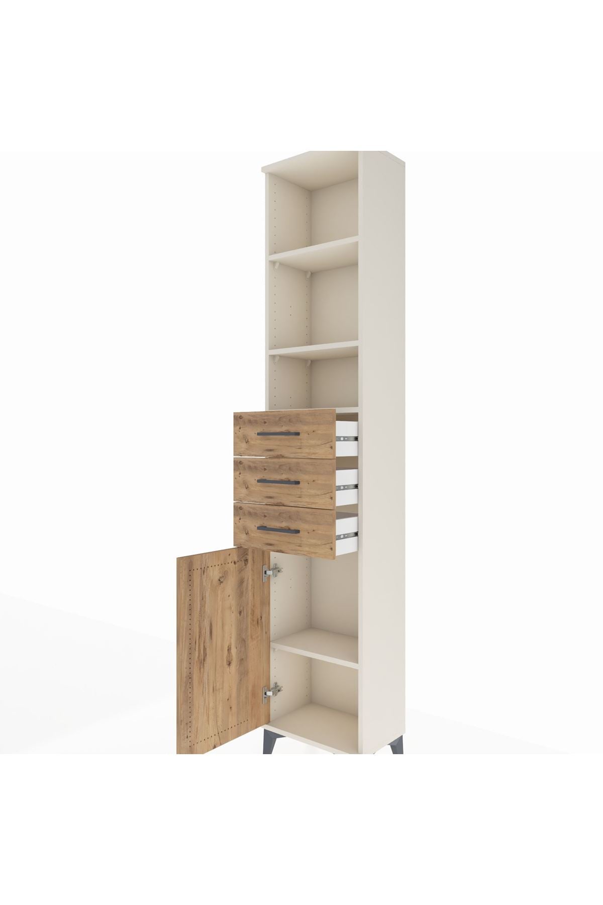 Arges Dolap 4 Raflı 3 Çekmeceli Tek Kapaklı 44x30x221 Aytaşı-Çam