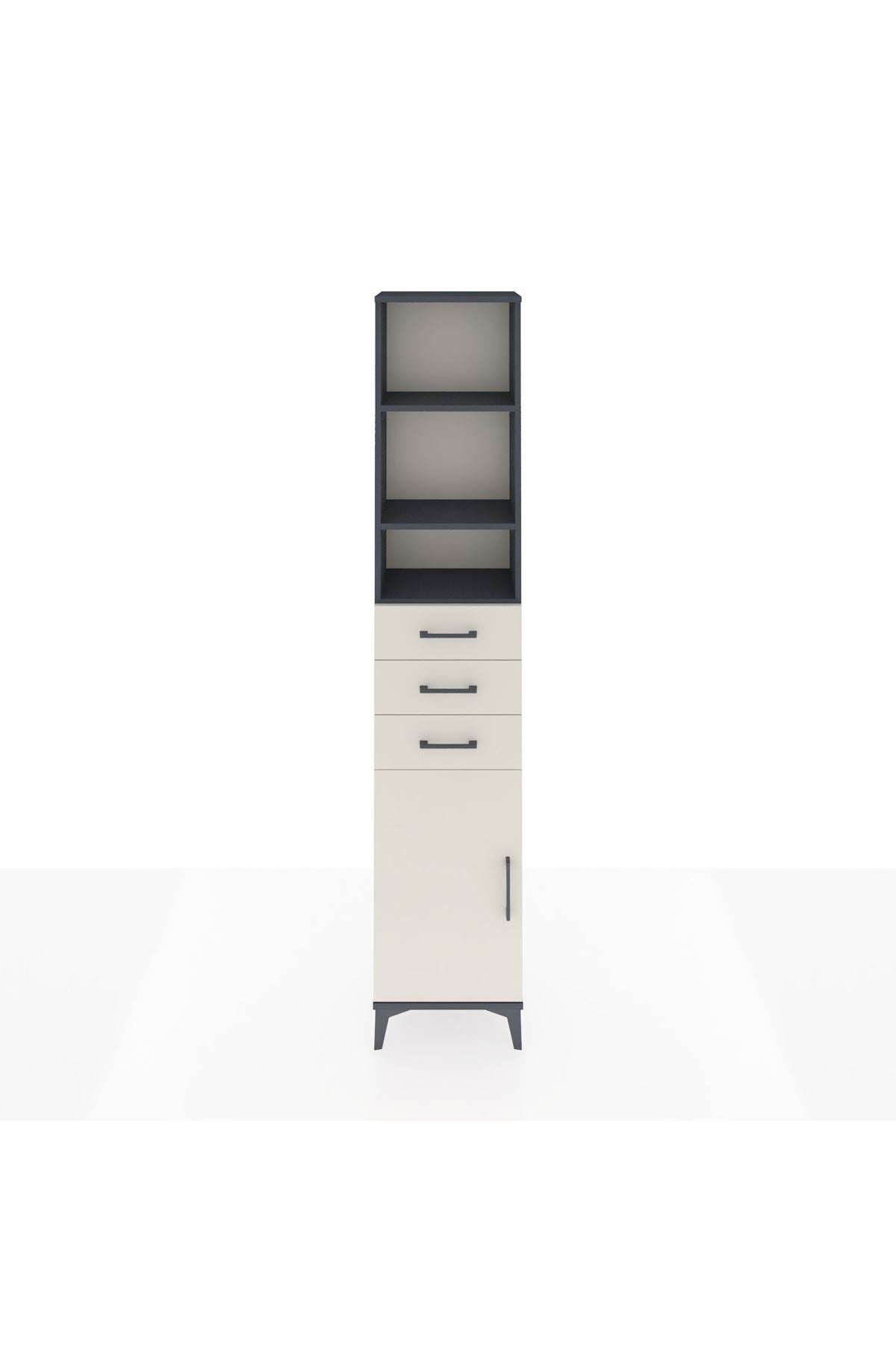 Arges Dolap 4 Raflı 3 Çekmeceli Tek Kapaklı 44x30x221 Antrasit-Aytaşı