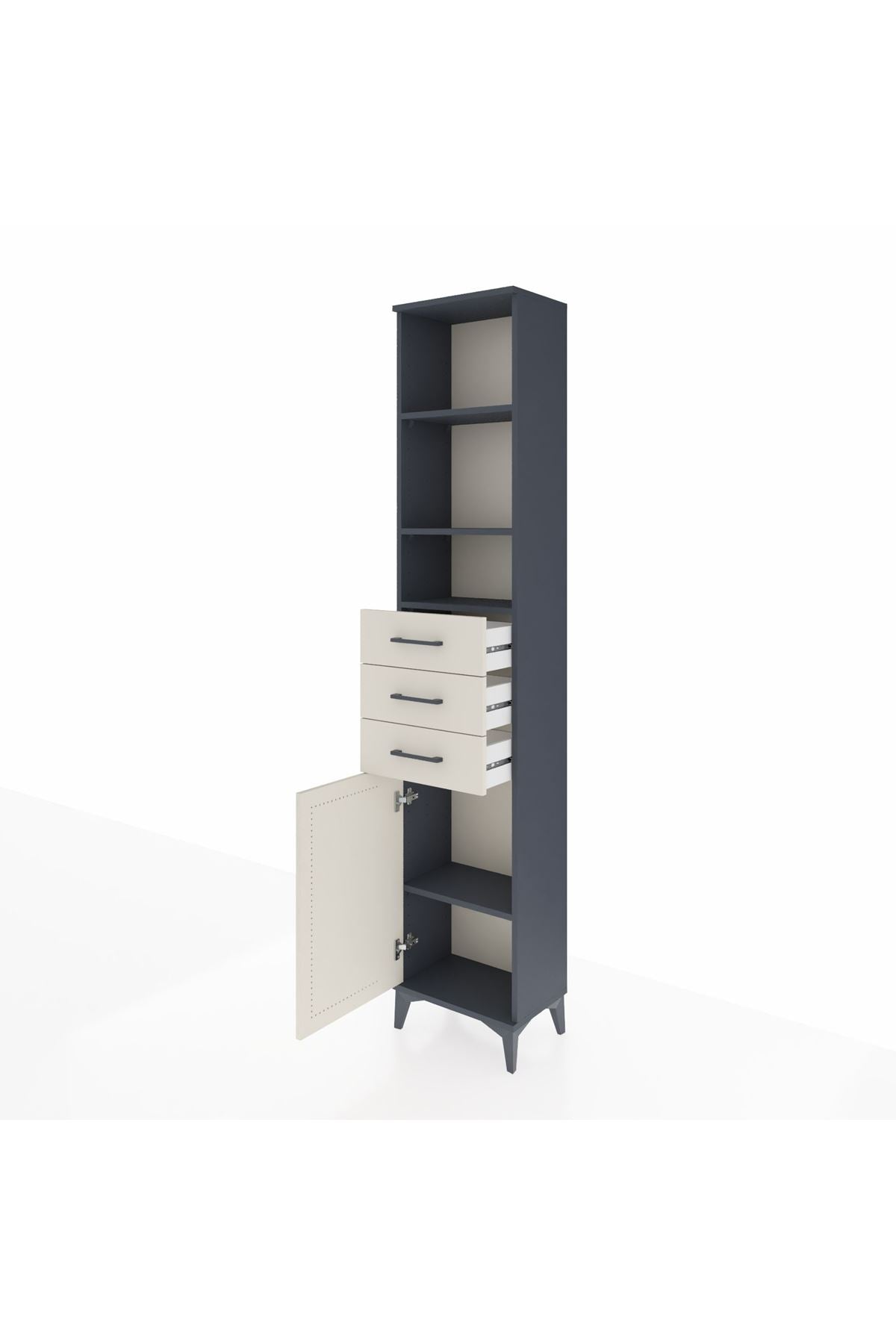 Arges Dolap 4 Raflı 3 Çekmeceli Tek Kapaklı 44x30x221 Antrasit-Aytaşı