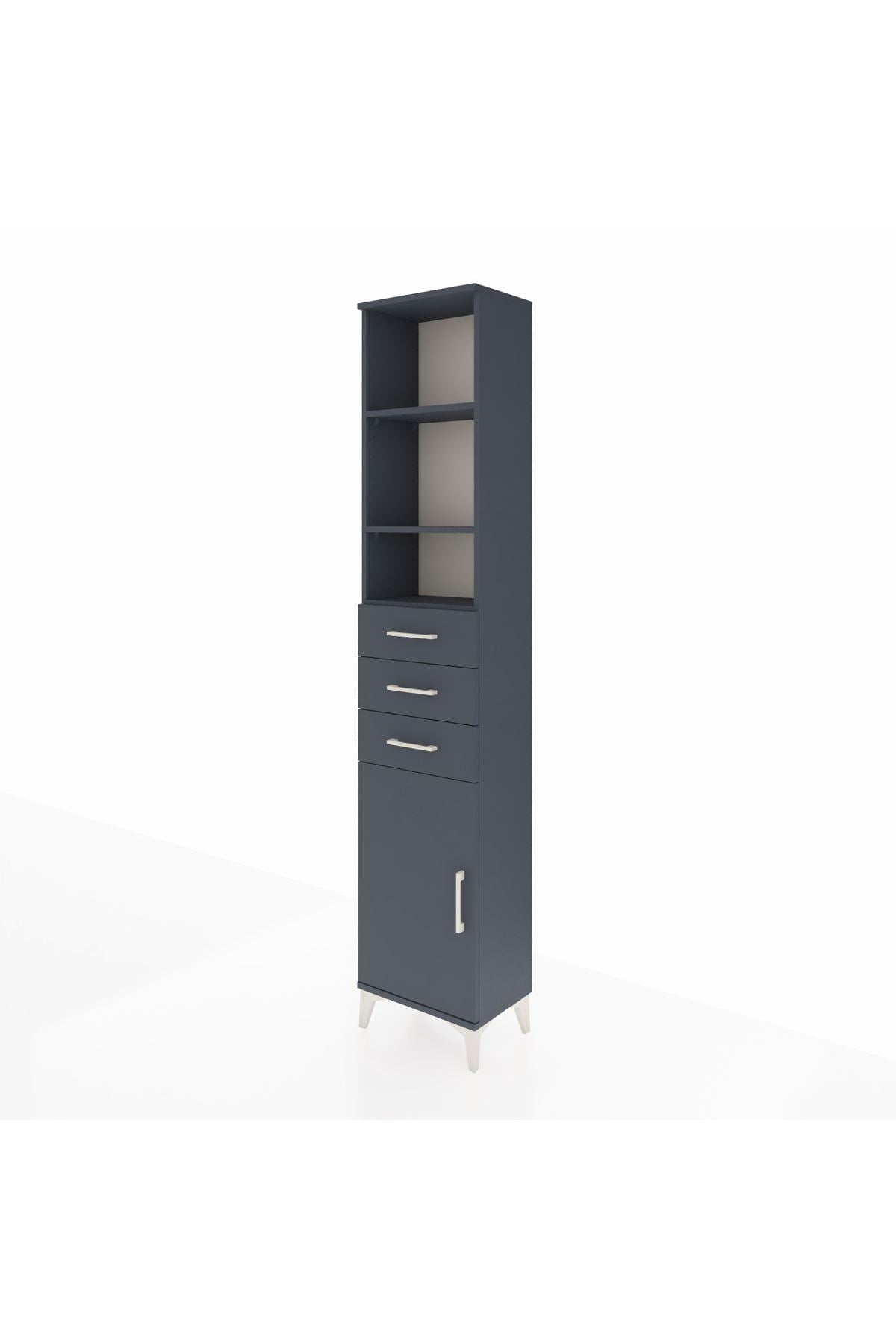 Arges Dolap 4 Raflı 3 Çekmeceli Tek Kapaklı 44x30x221 Antrasit-Antrasit
