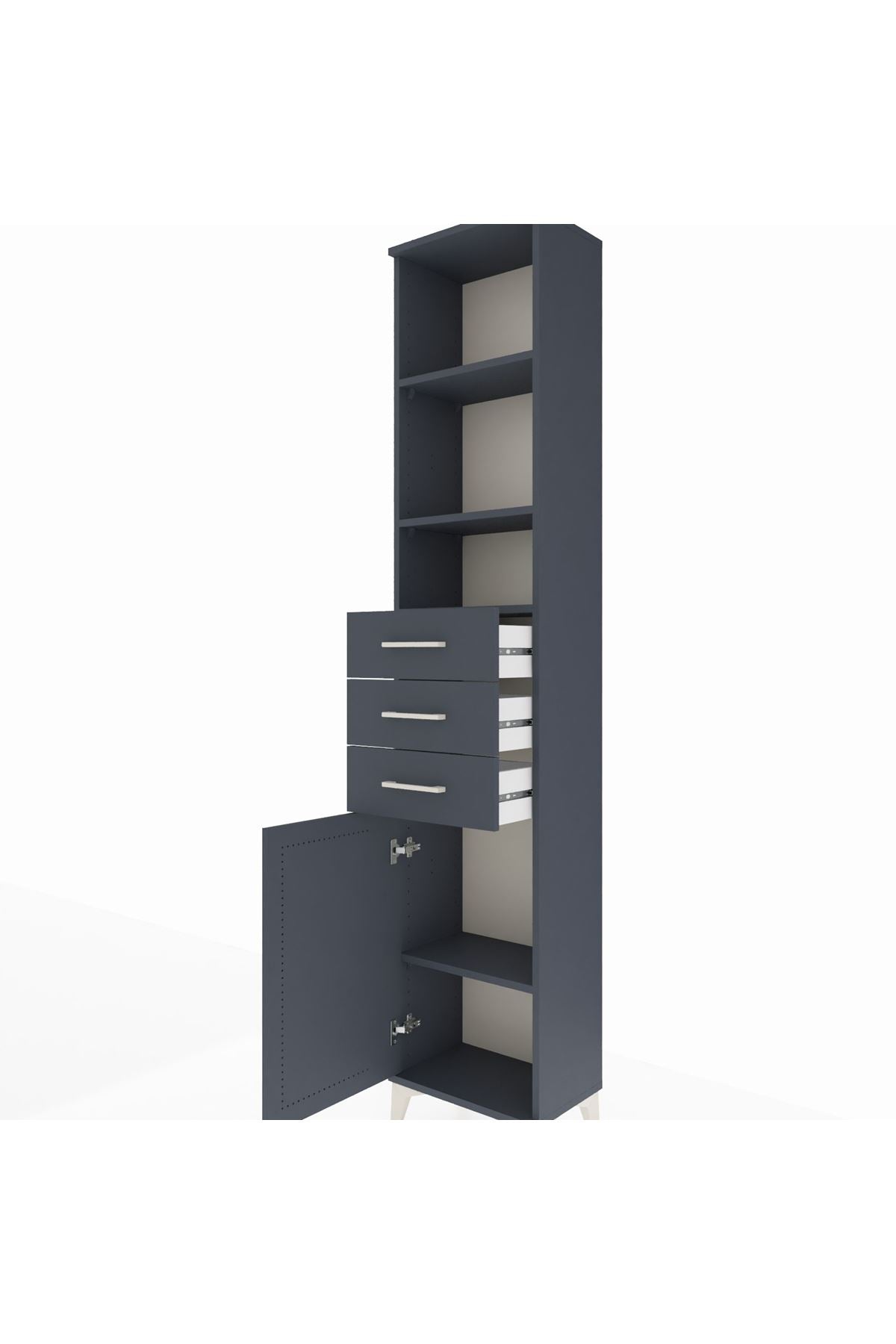 Arges Dolap 4 Raflı 3 Çekmeceli Tek Kapaklı 44x30x221 Antrasit-Antrasit