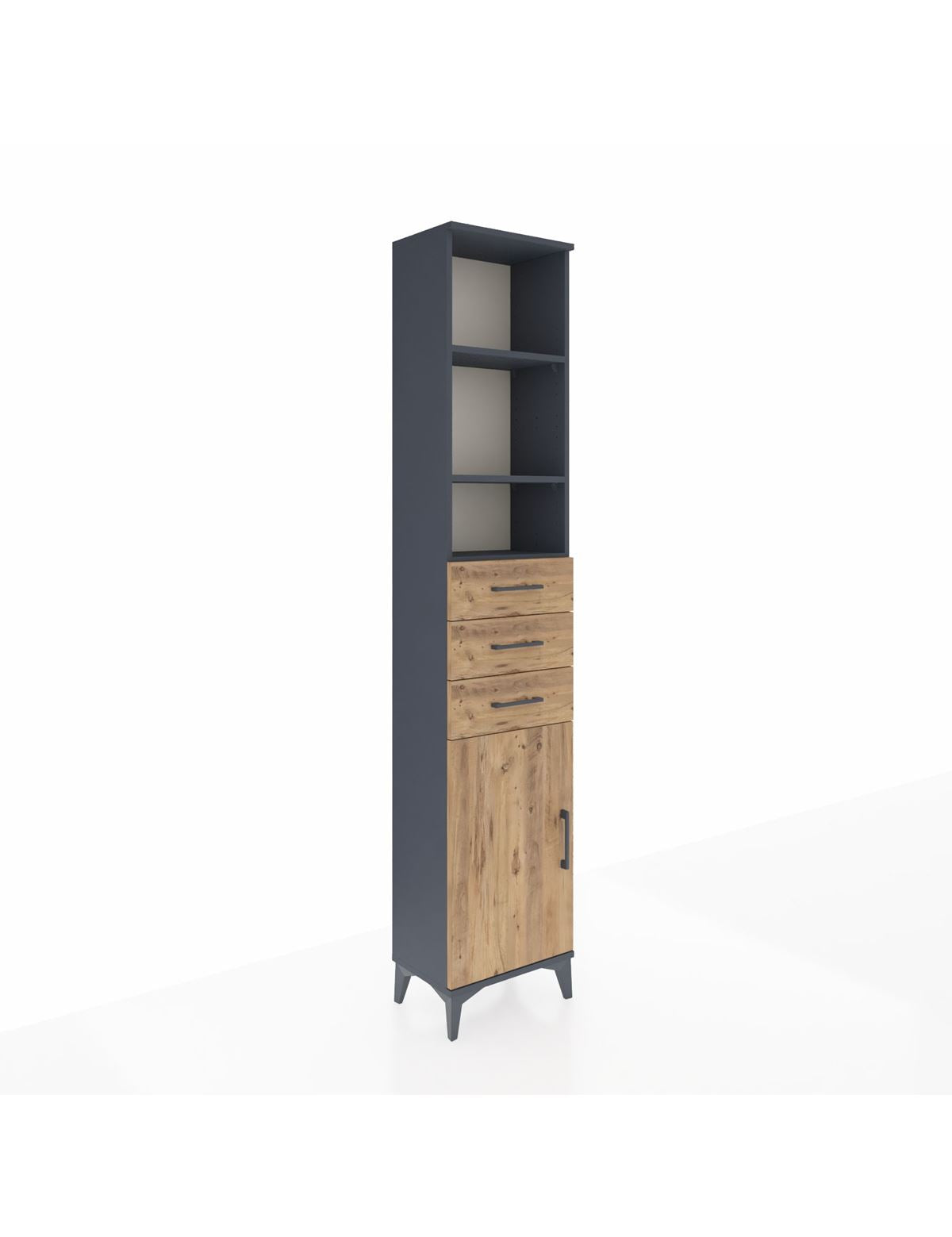 Arges Dolap 4 Raflı 3 Çekmeceli Tek Kapaklı 44x30x221 Antrasit-Çam