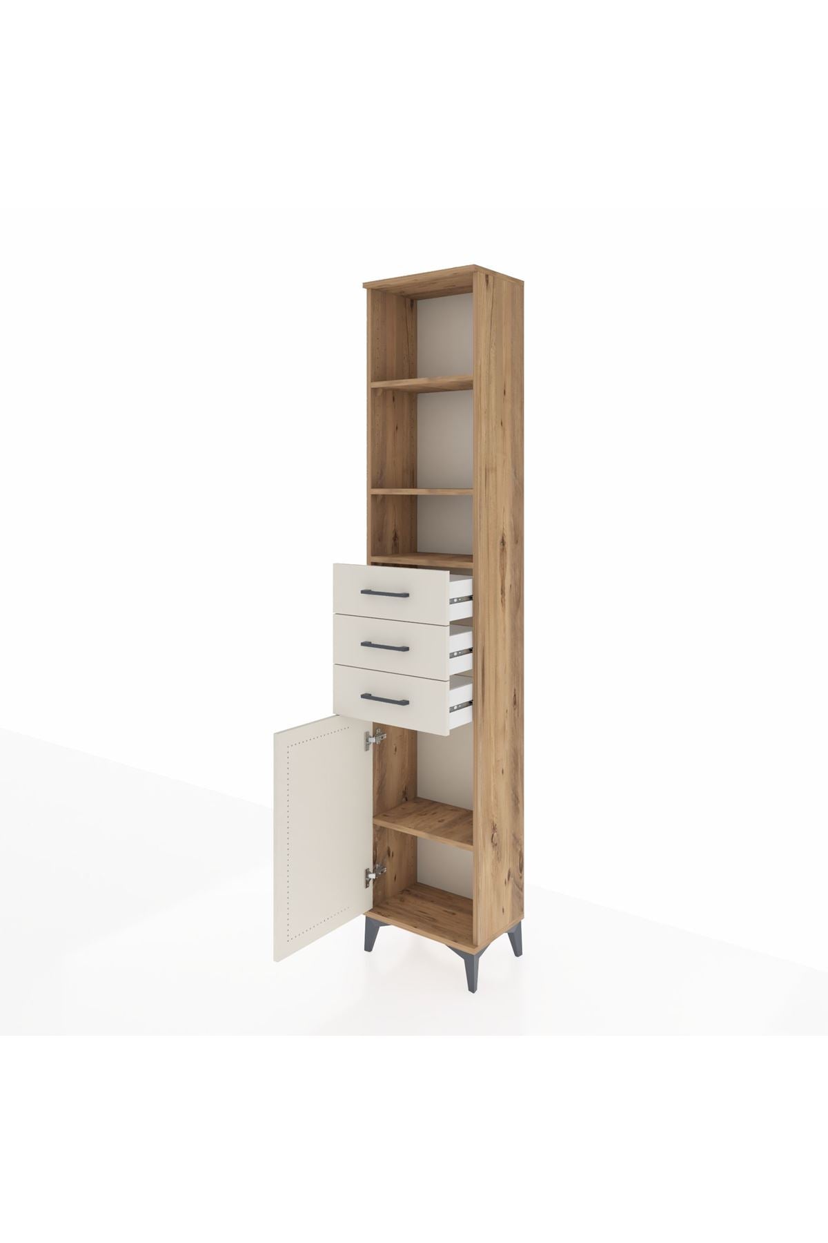 Arges Dolap 4 Raflı 3 Çekmeceli Tek Kapaklı 44x30x221 Çam-Aytaşı