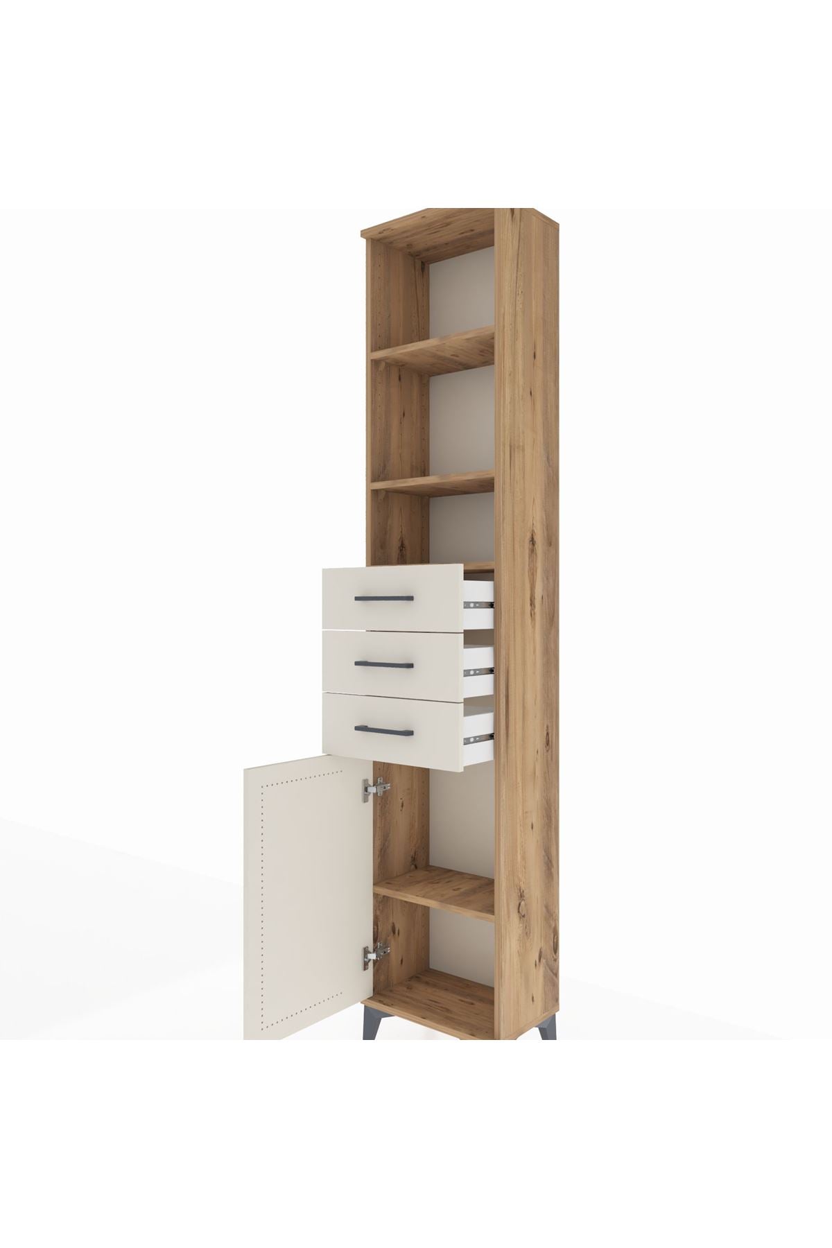 Arges Dolap 4 Raflı 3 Çekmeceli Tek Kapaklı 44x30x221 Çam-Aytaşı