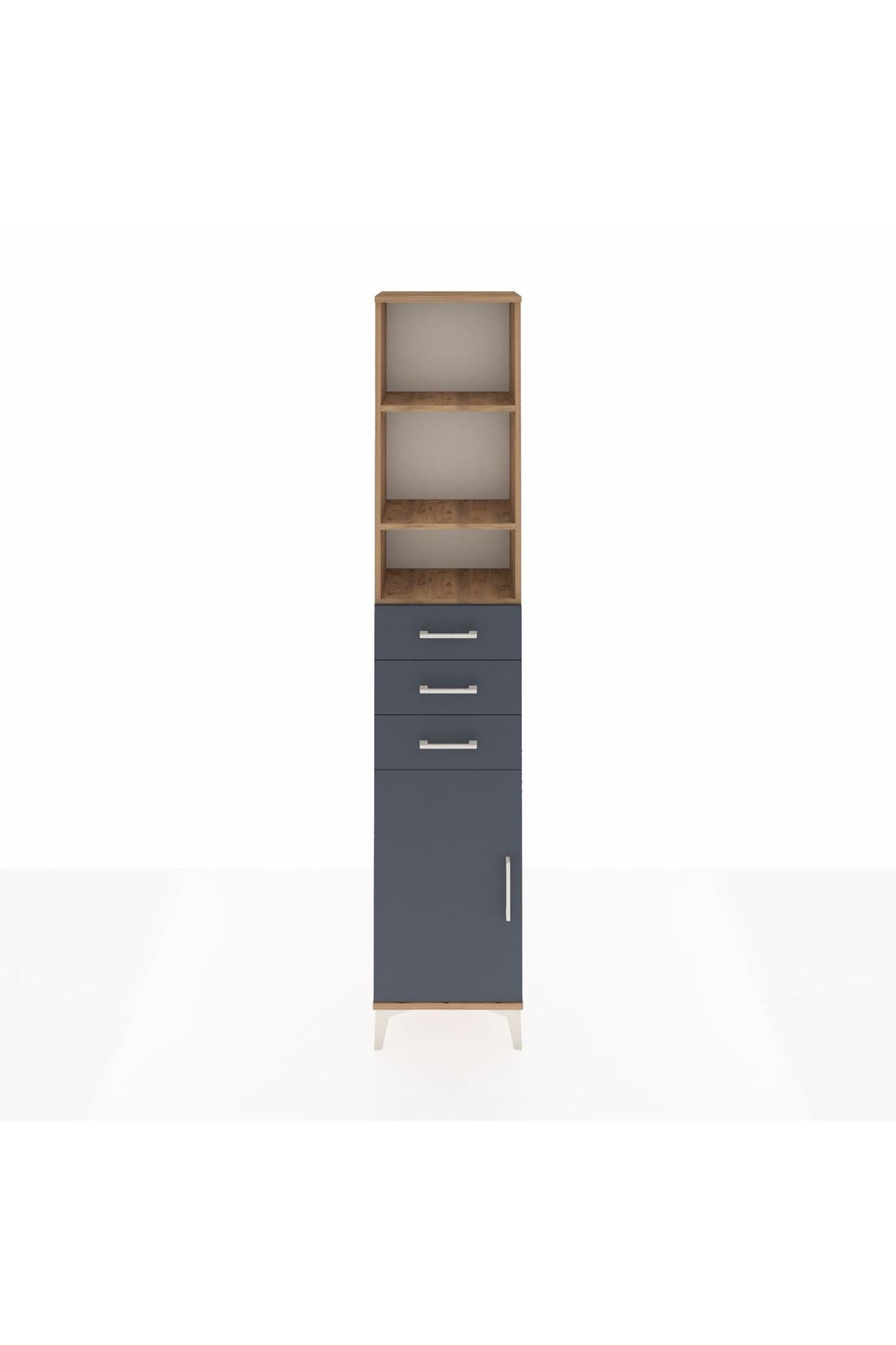 Arges Dolap 4 Raflı 3 Çekmeceli Tek Kapaklı 44x30x221 Çam-Antrasit