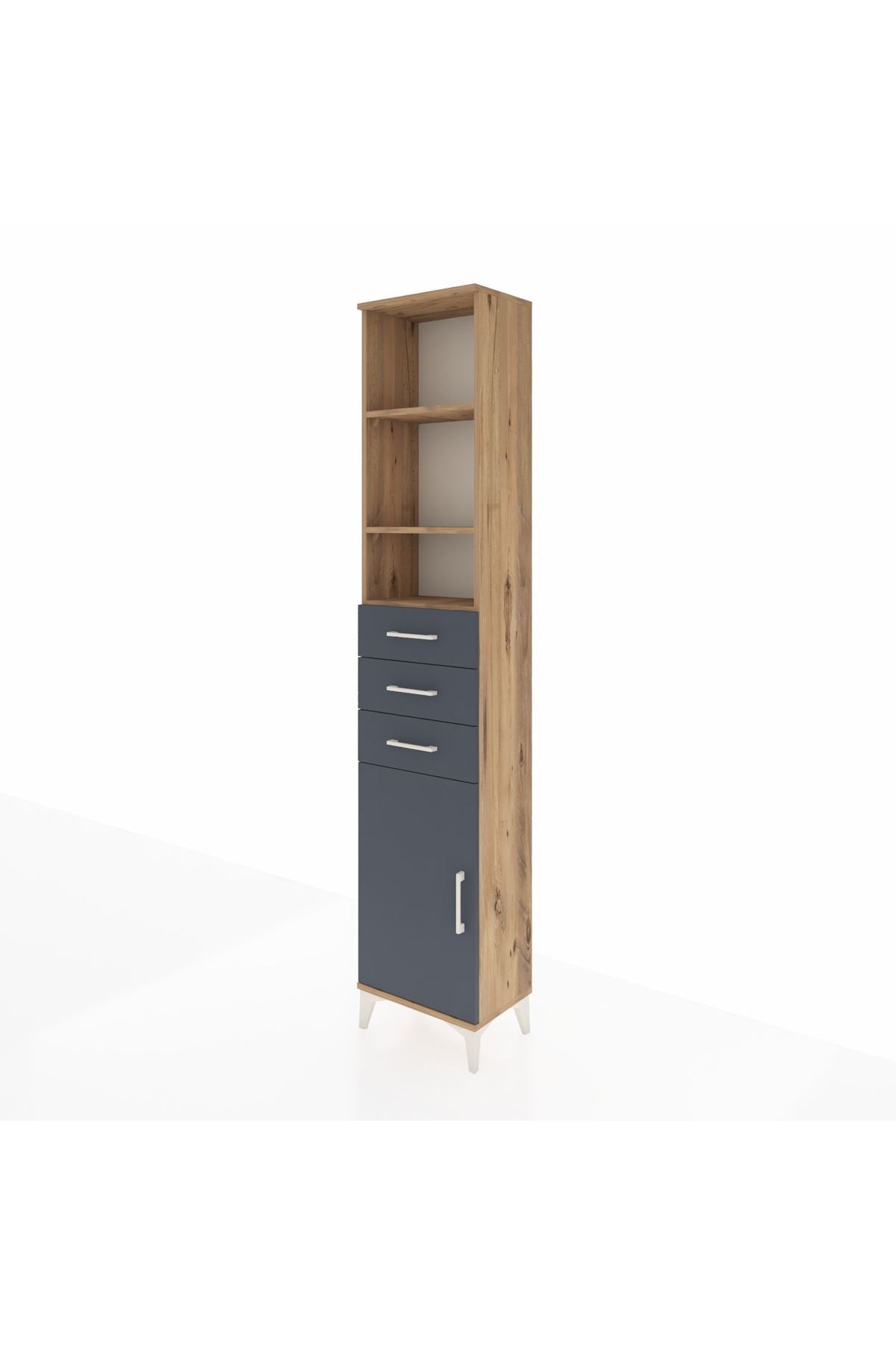 Arges Dolap 4 Raflı 3 Çekmeceli Tek Kapaklı 44x30x221 Çam-Antrasit