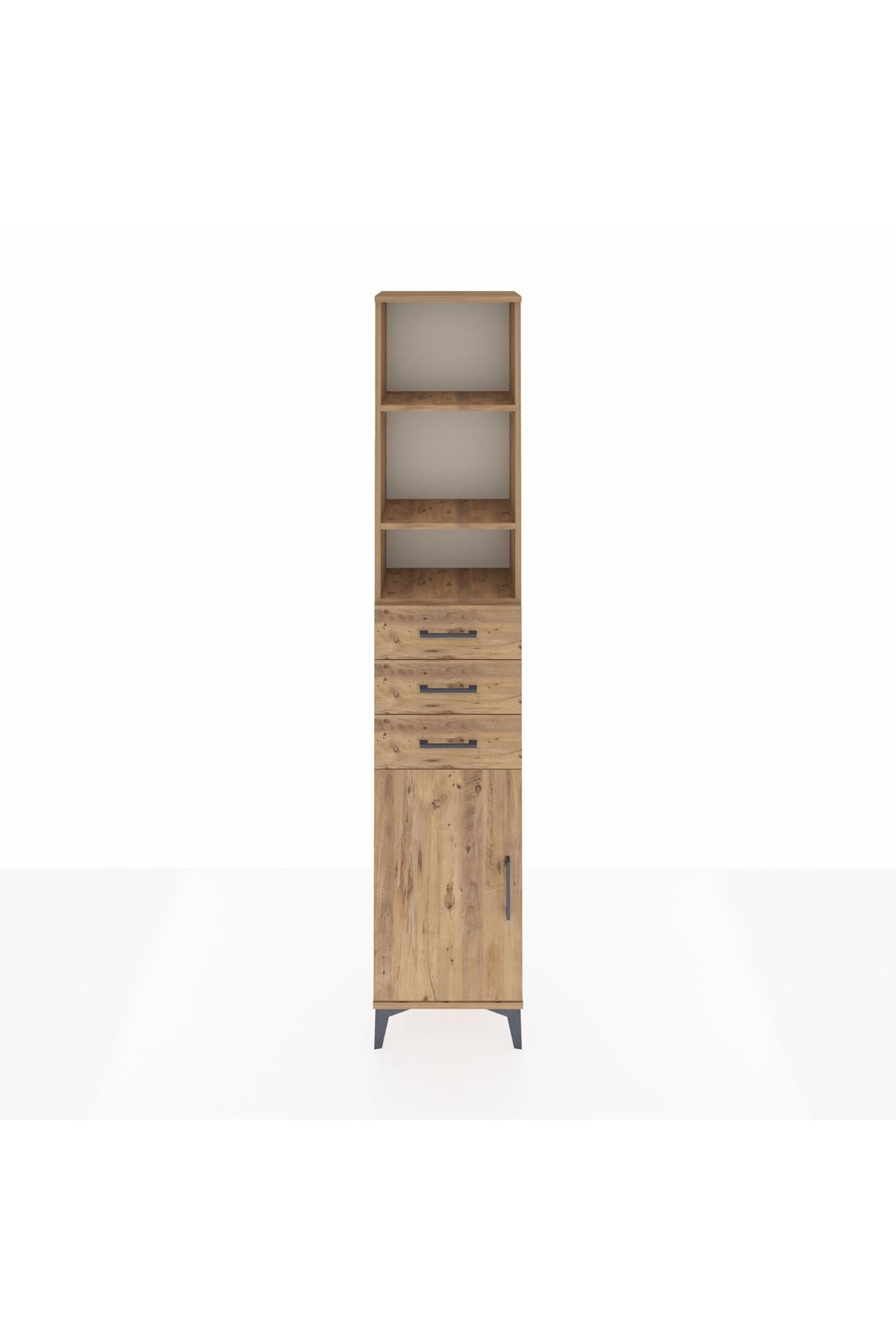 Arges Dolap 4 Raflı 3 Çekmeceli Tek Kapaklı 44x30x221 Çam-Çam