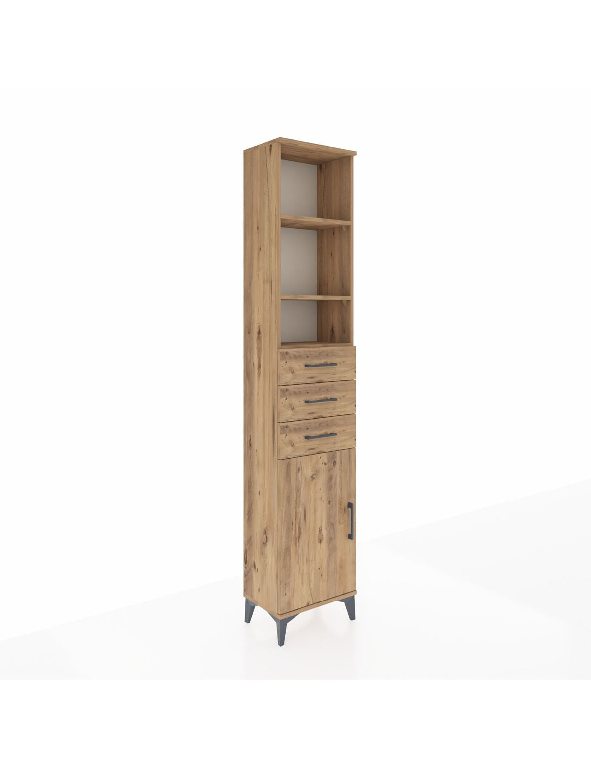 Arges Dolap 4 Raflı 3 Çekmeceli Tek Kapaklı 44x30x221 Çam-Çam