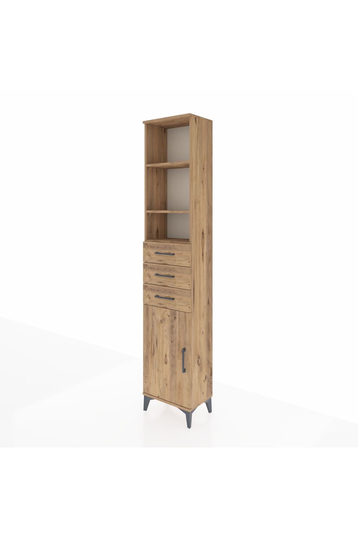 Arges Dolap 4 Raflı 3 Çekmeceli Tek Kapaklı 44x30x221 Çam-Çam