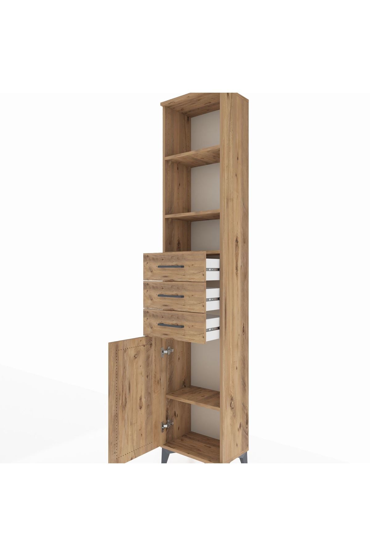 Arges Dolap 4 Raflı 3 Çekmeceli Tek Kapaklı 44x30x221 Çam-Çam