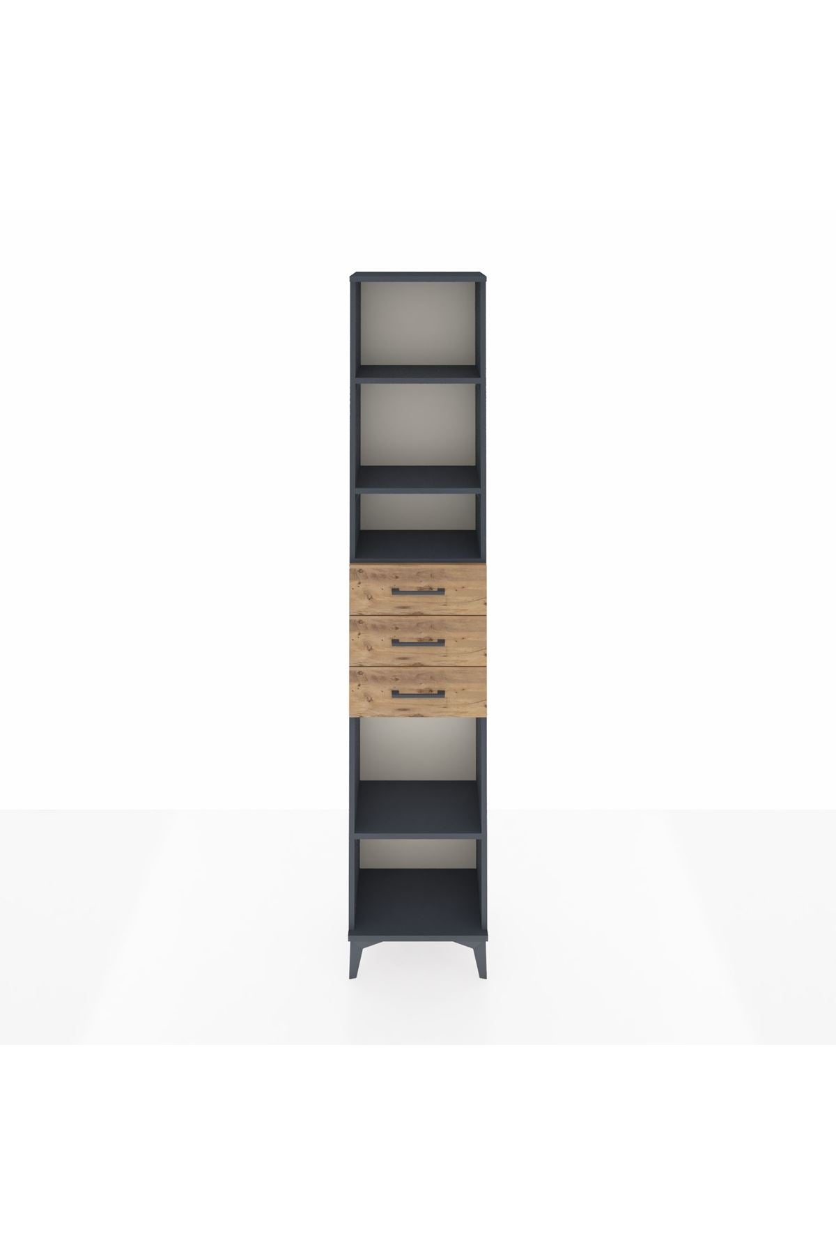 Arges Dolap 4 Raflı 3 Çekmeceli 44x30x221 Antrasit-Çam