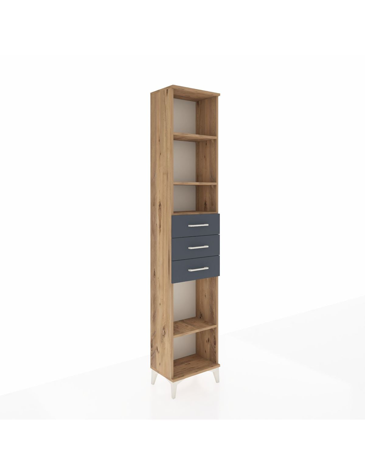 Arges Dolap 4 Raflı 3 Çekmeceli 44x30x221 Çam-Antrasit