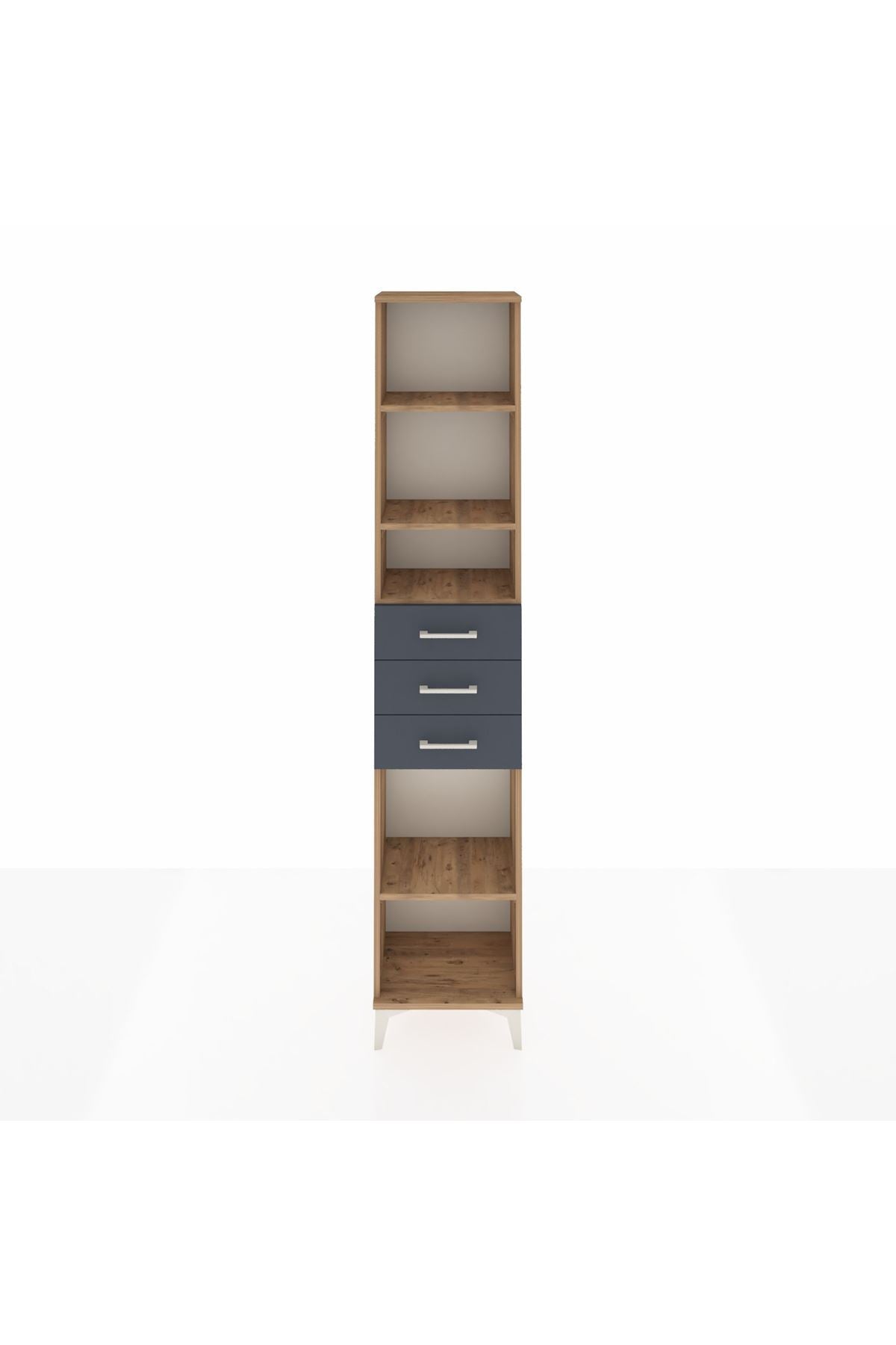 Arges Dolap 4 Raflı 3 Çekmeceli 44x30x221 Çam-Antrasit