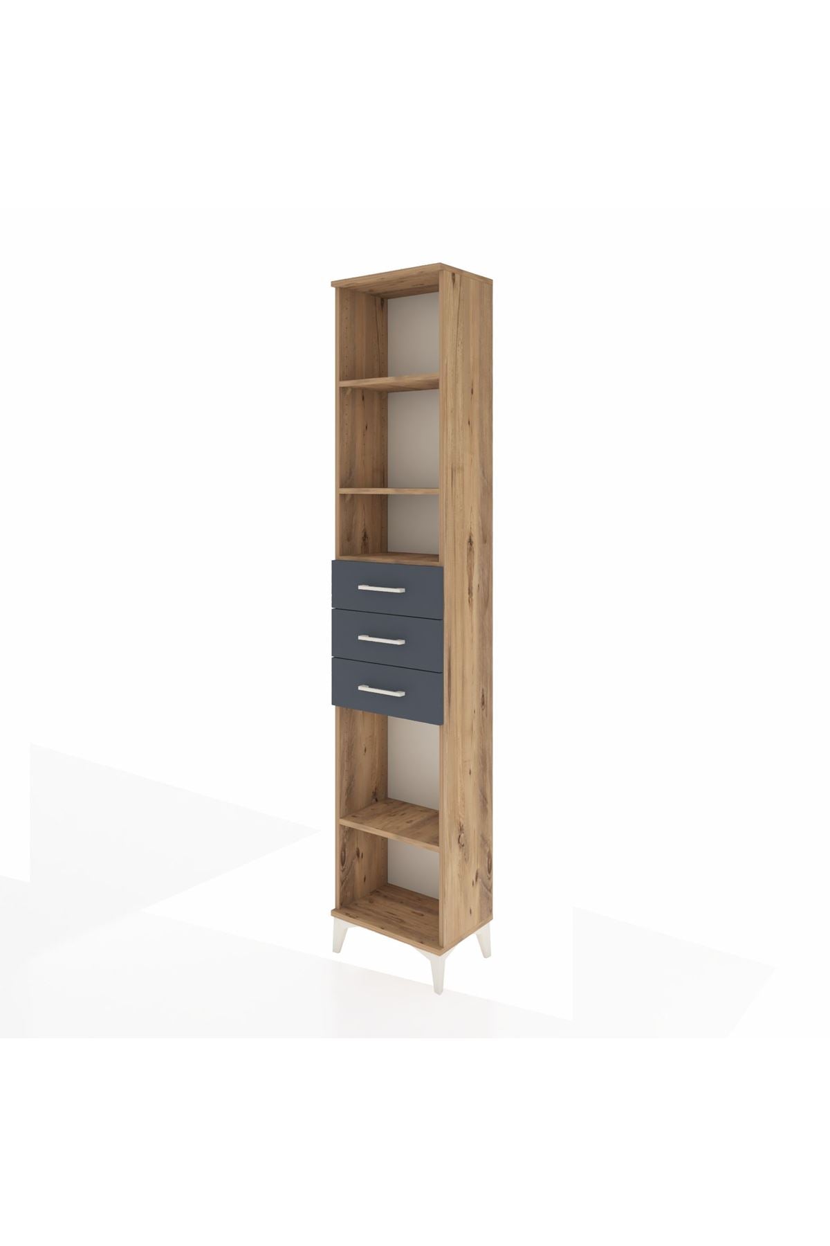 Arges Dolap 4 Raflı 3 Çekmeceli 44x30x221 Çam-Antrasit