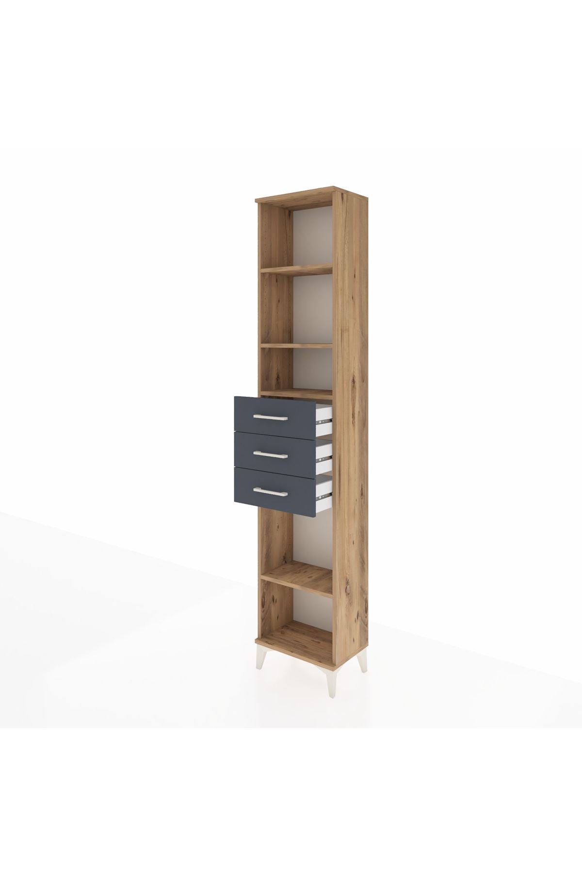 Arges Dolap 4 Raflı 3 Çekmeceli 44x30x221 Çam-Antrasit