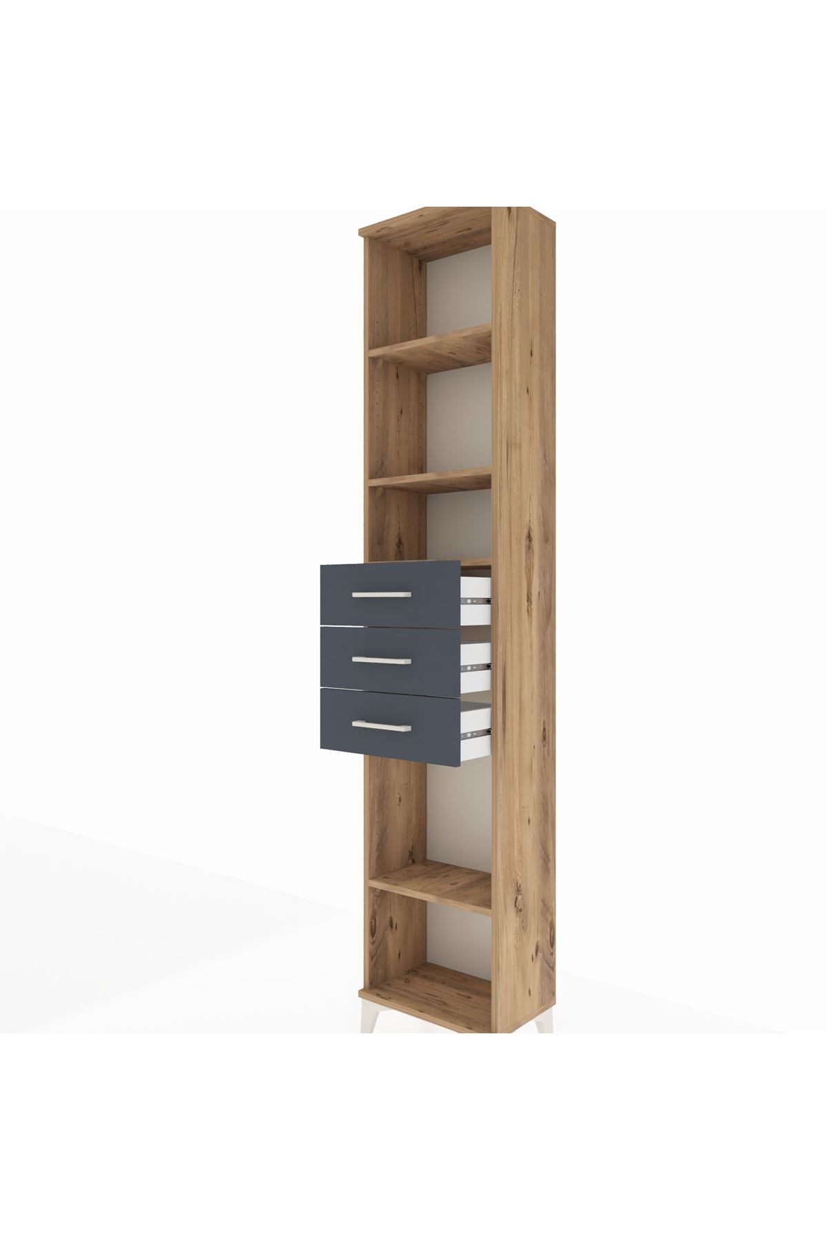 Arges Dolap 4 Raflı 3 Çekmeceli 44x30x221 Çam-Antrasit