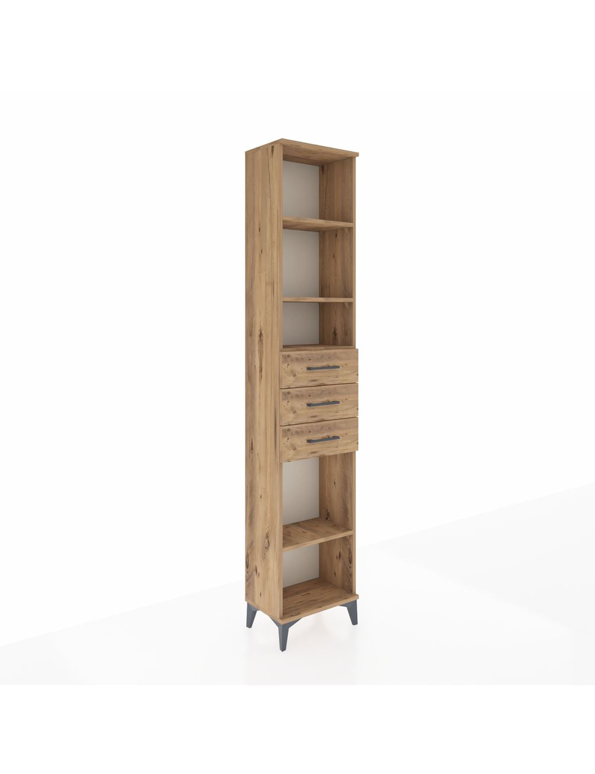 Arges Dolap 4 Raflı 3 Çekmeceli 44x30x221 Çam-Çam