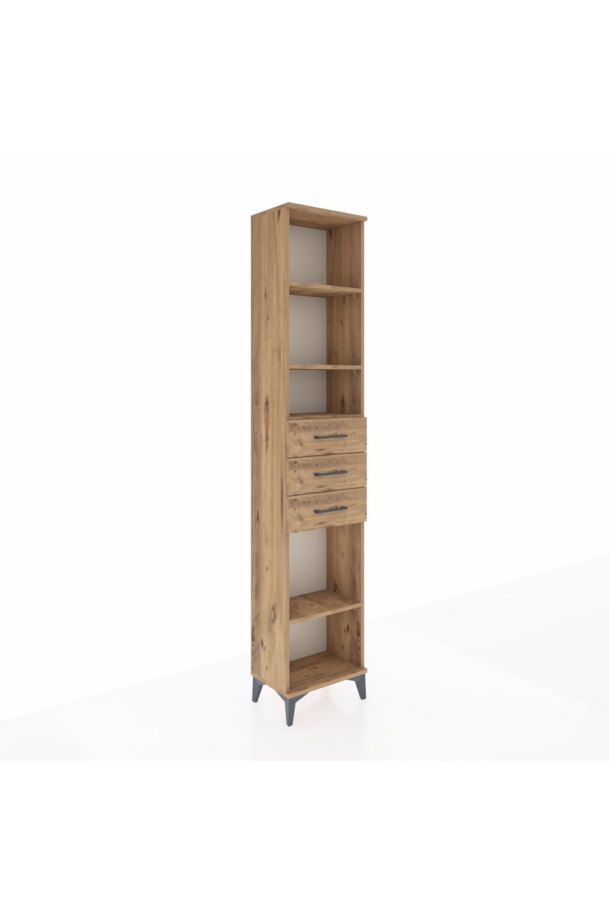 Arges Dolap 4 Raflı 3 Çekmeceli 44x30x221 Çam-Çam