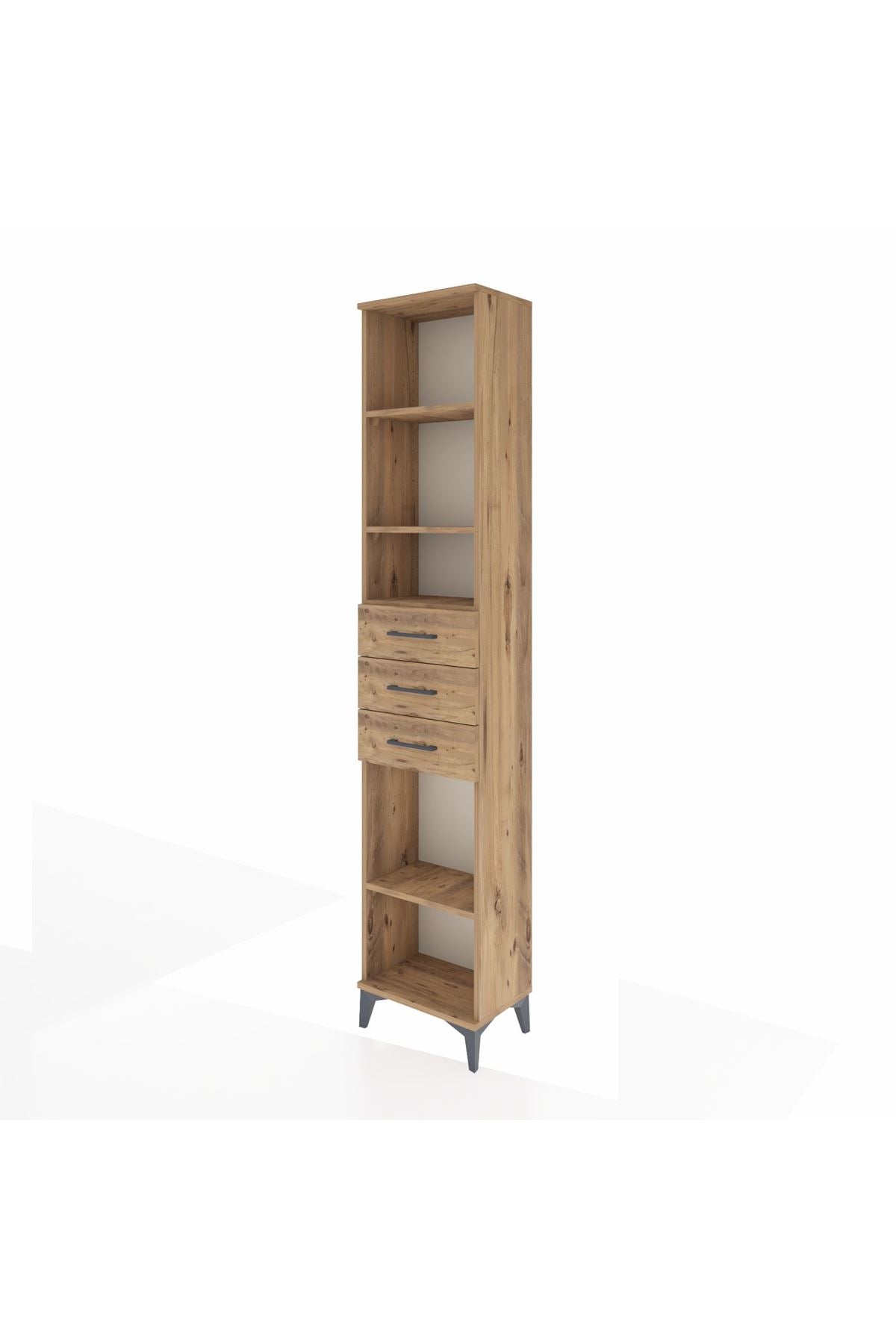 Arges Dolap 4 Raflı 3 Çekmeceli 44x30x221 Çam-Çam