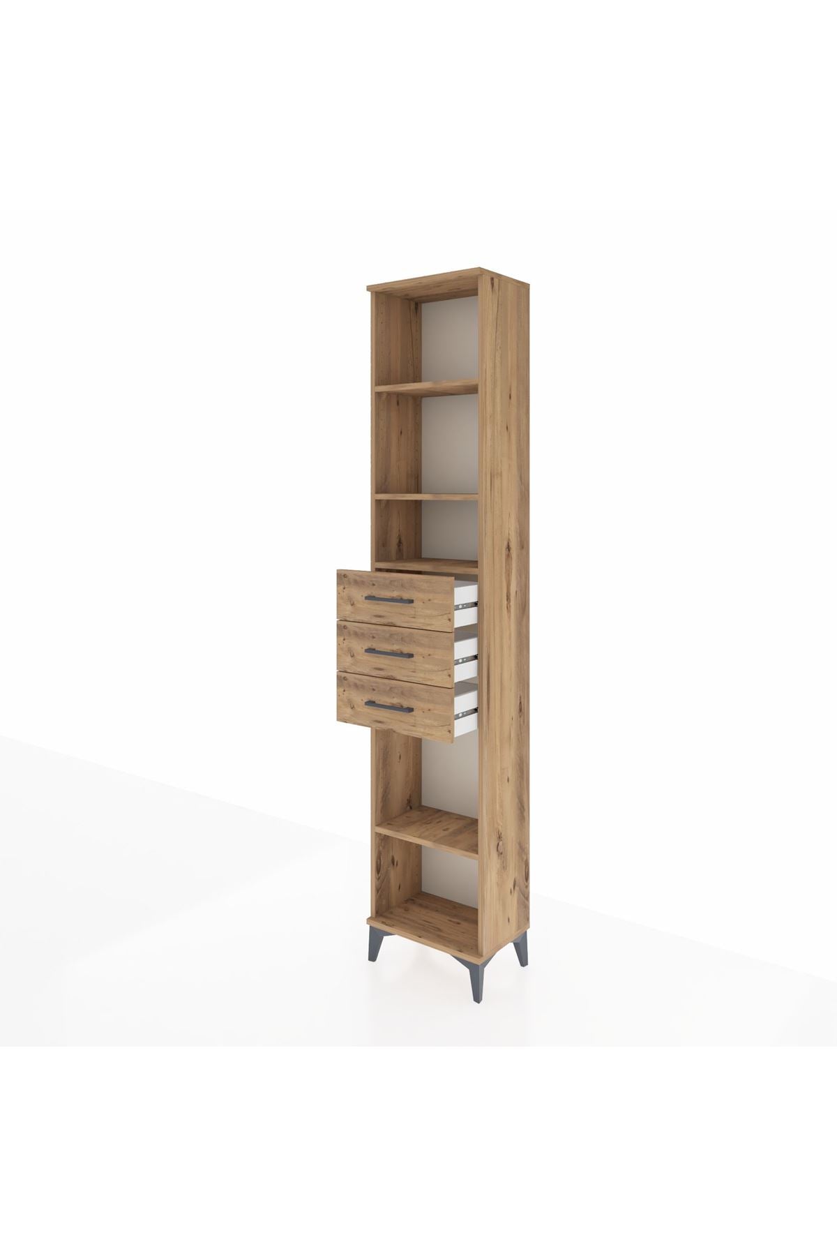 Arges Dolap 4 Raflı 3 Çekmeceli 44x30x221 Çam-Çam