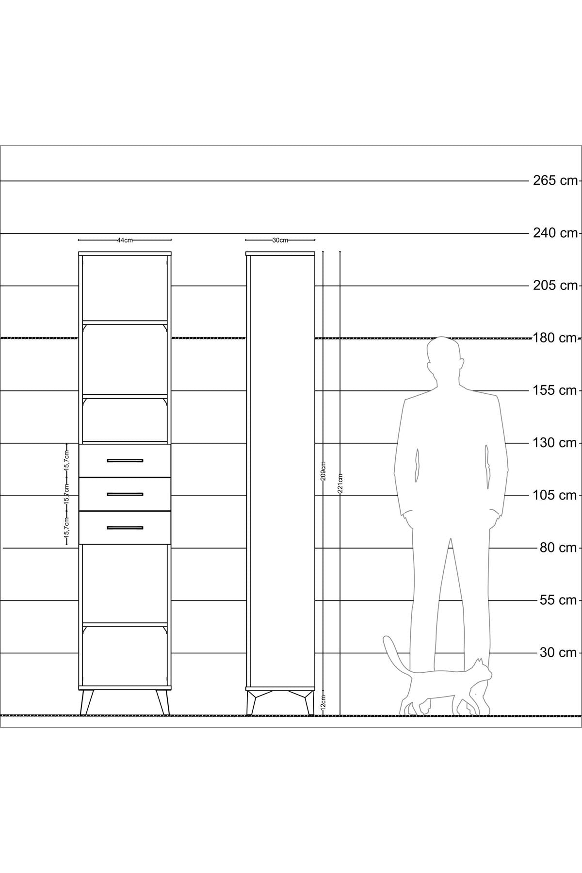 Arges Dolap 4 Raflı 3 Çekmeceli 44x30x221 Çam-Çam