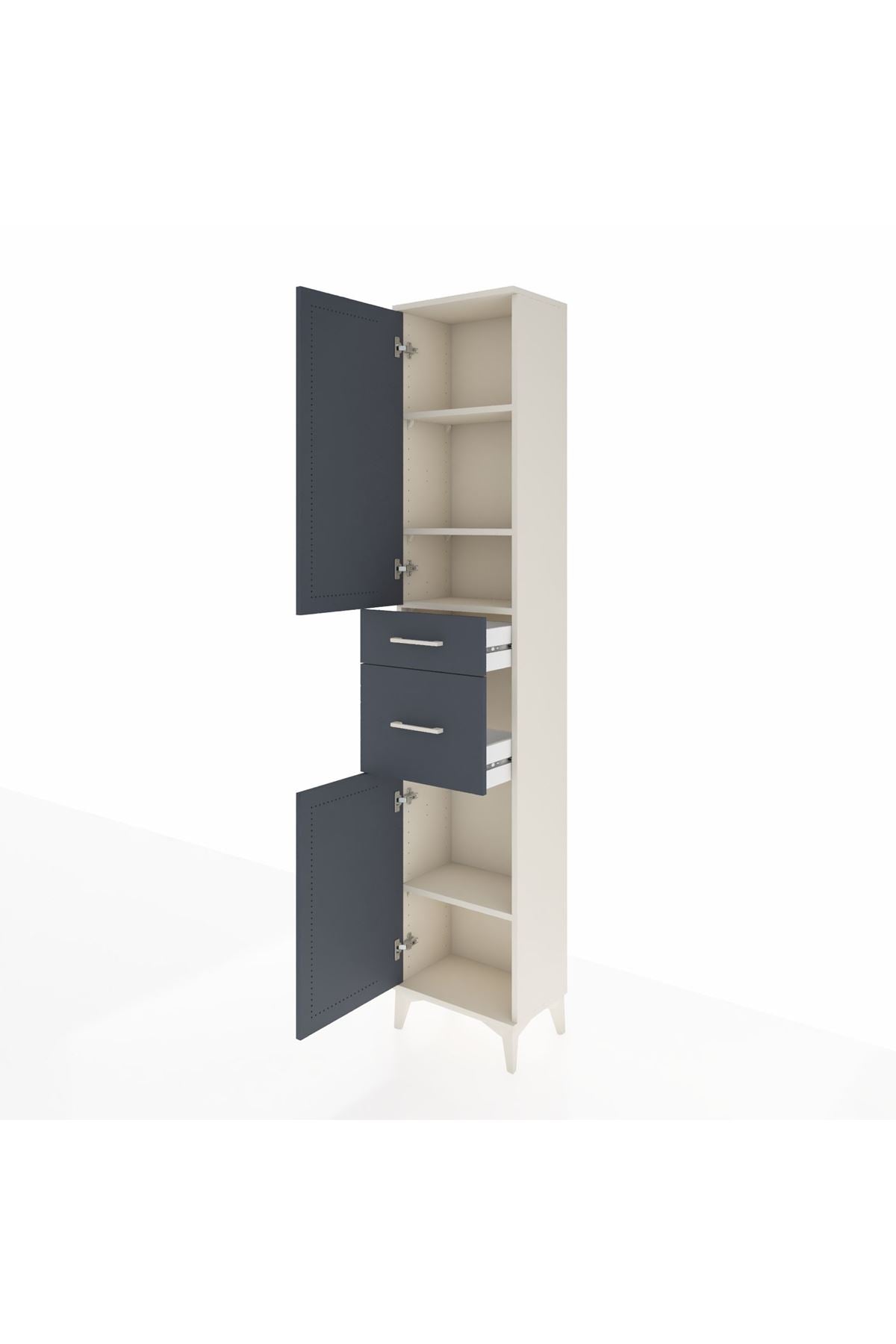 Arges Dolap 4 Raflı 2 Çekmeceli 2 Kapaklı 44x30x221 Aytaşı-Antrasit