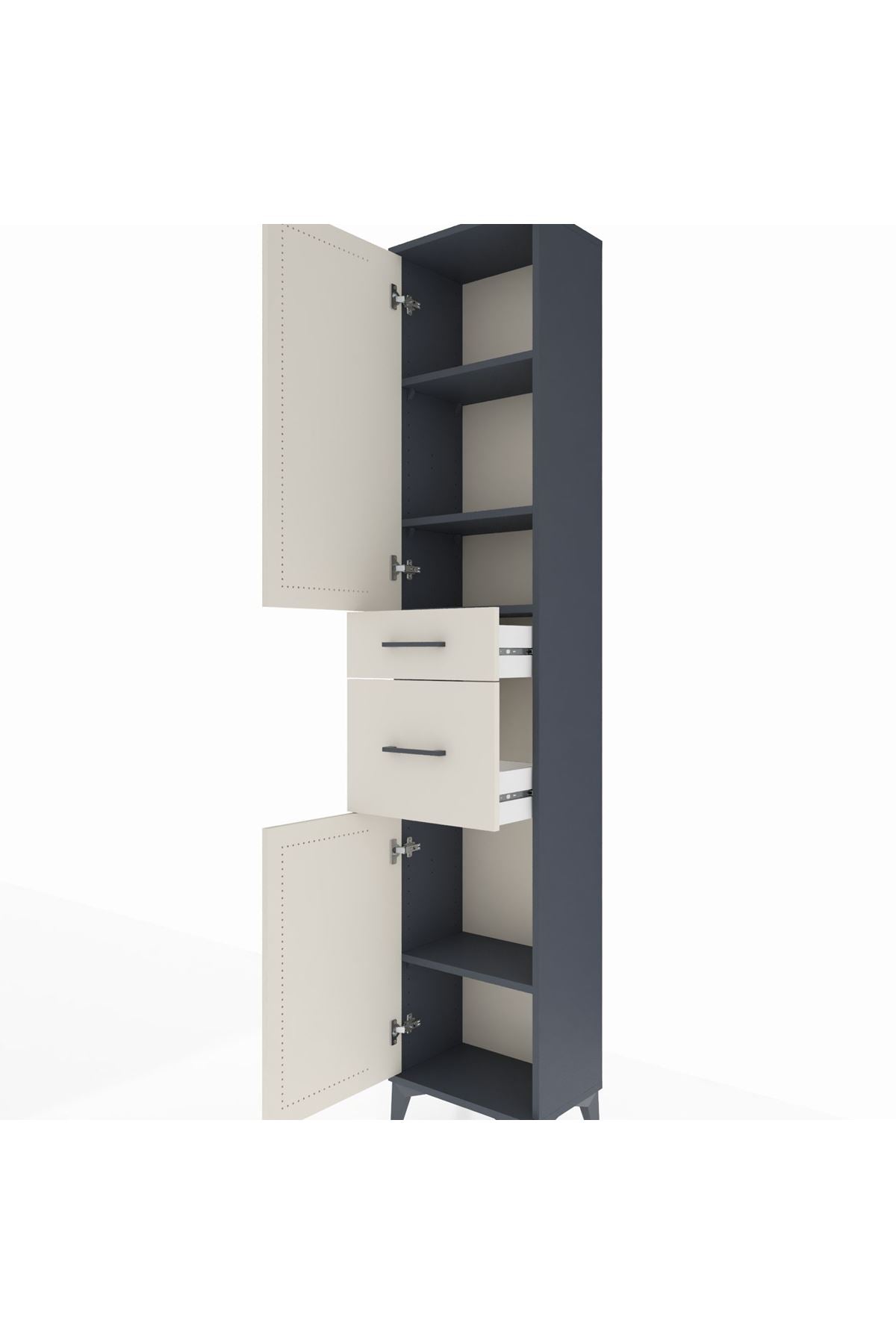 Arges Dolap 4 Raflı 2 Çekmeceli 2 Kapaklı 44x30x221 Antrasit-Aytaşı