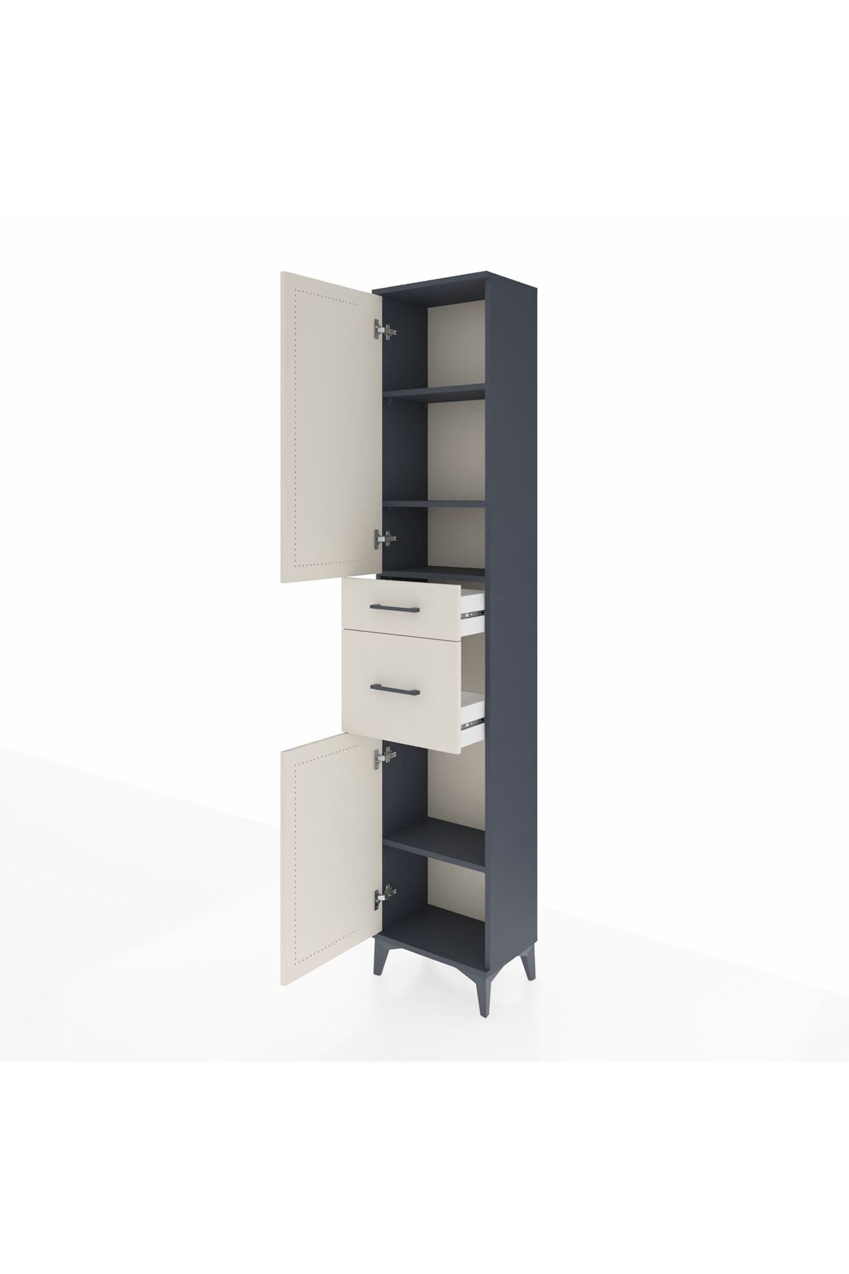 Arges Dolap 4 Raflı 2 Çekmeceli 2 Kapaklı 44x30x221 Antrasit-Aytaşı